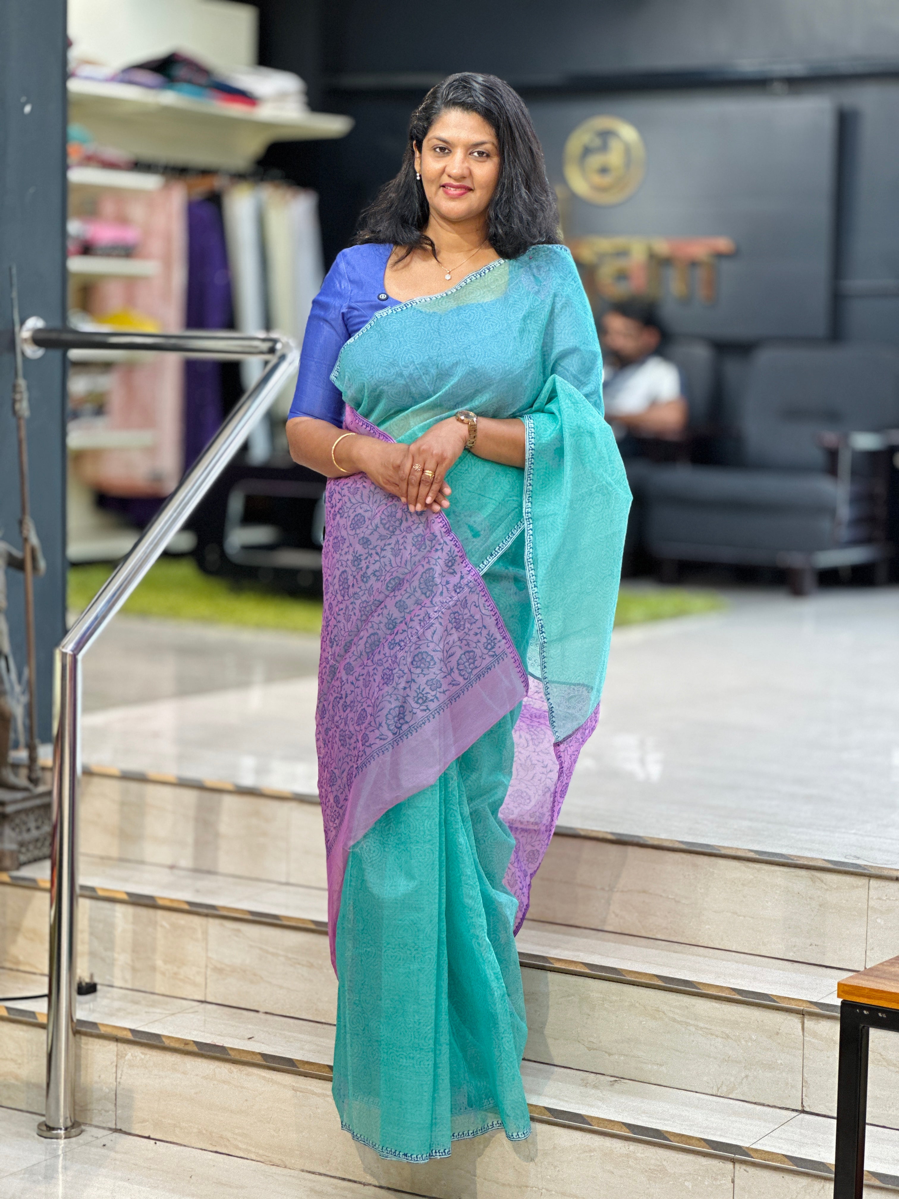 Block Printed SuperNet Kota Saree | JSC264