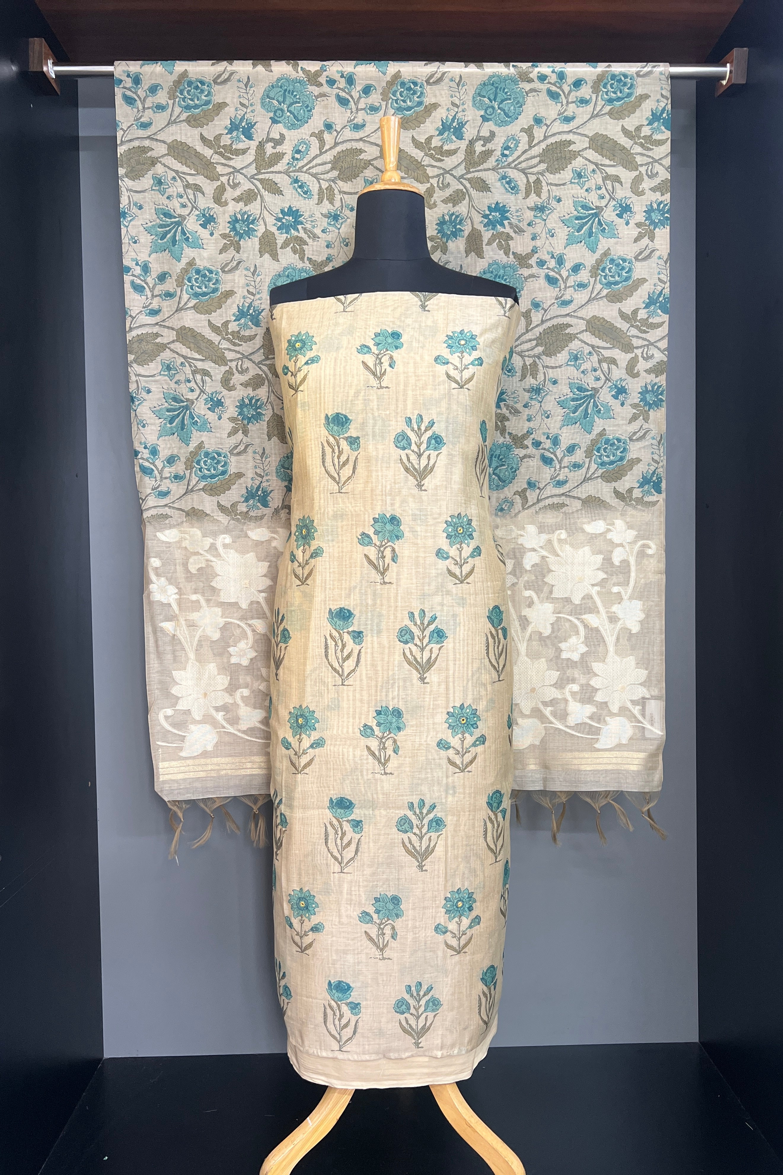 Floral Printed Pattern Semi Tussar Salwar Set | MF209