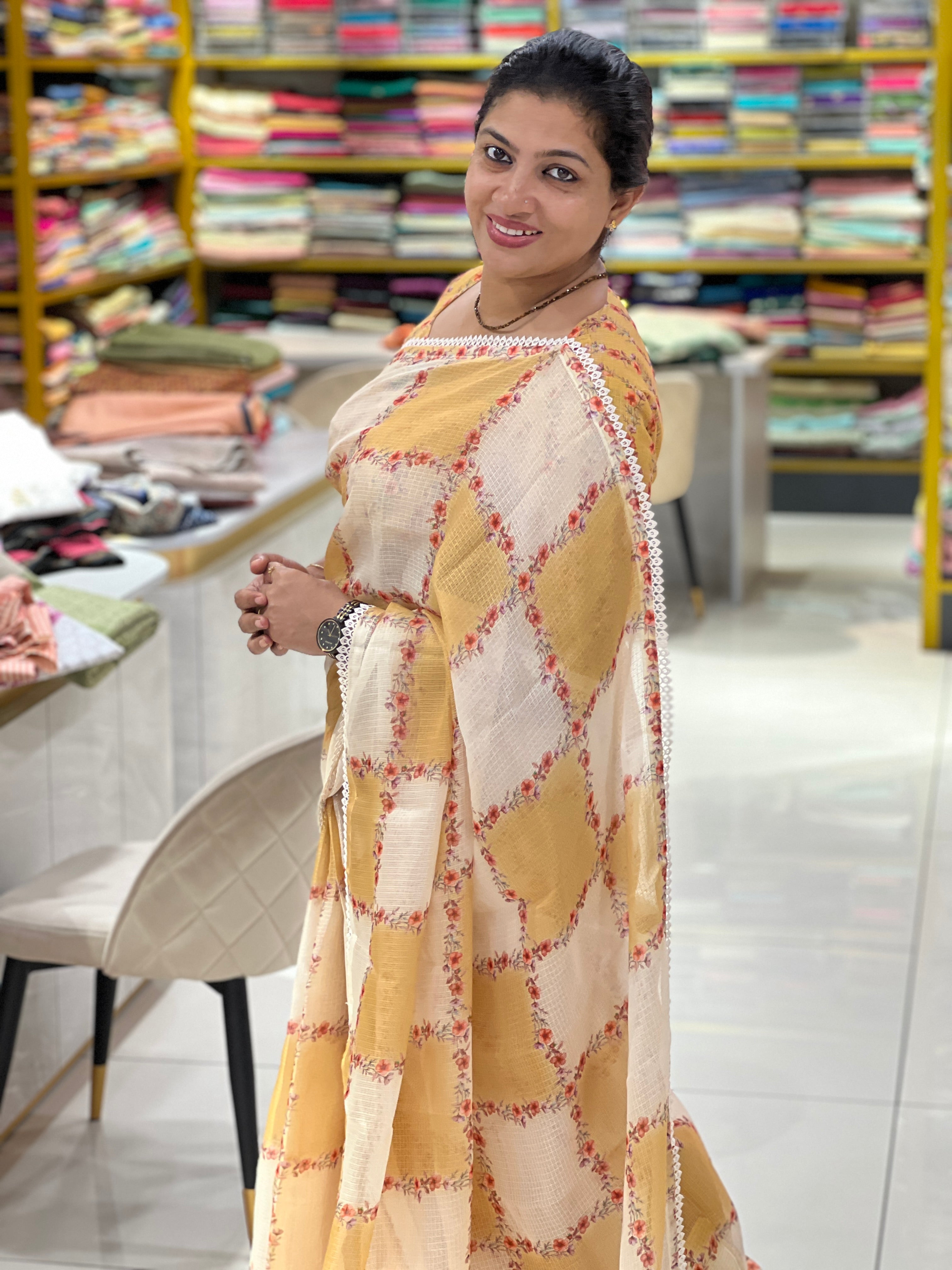 Floral Print Detailed Silky Kota Saree | HT301