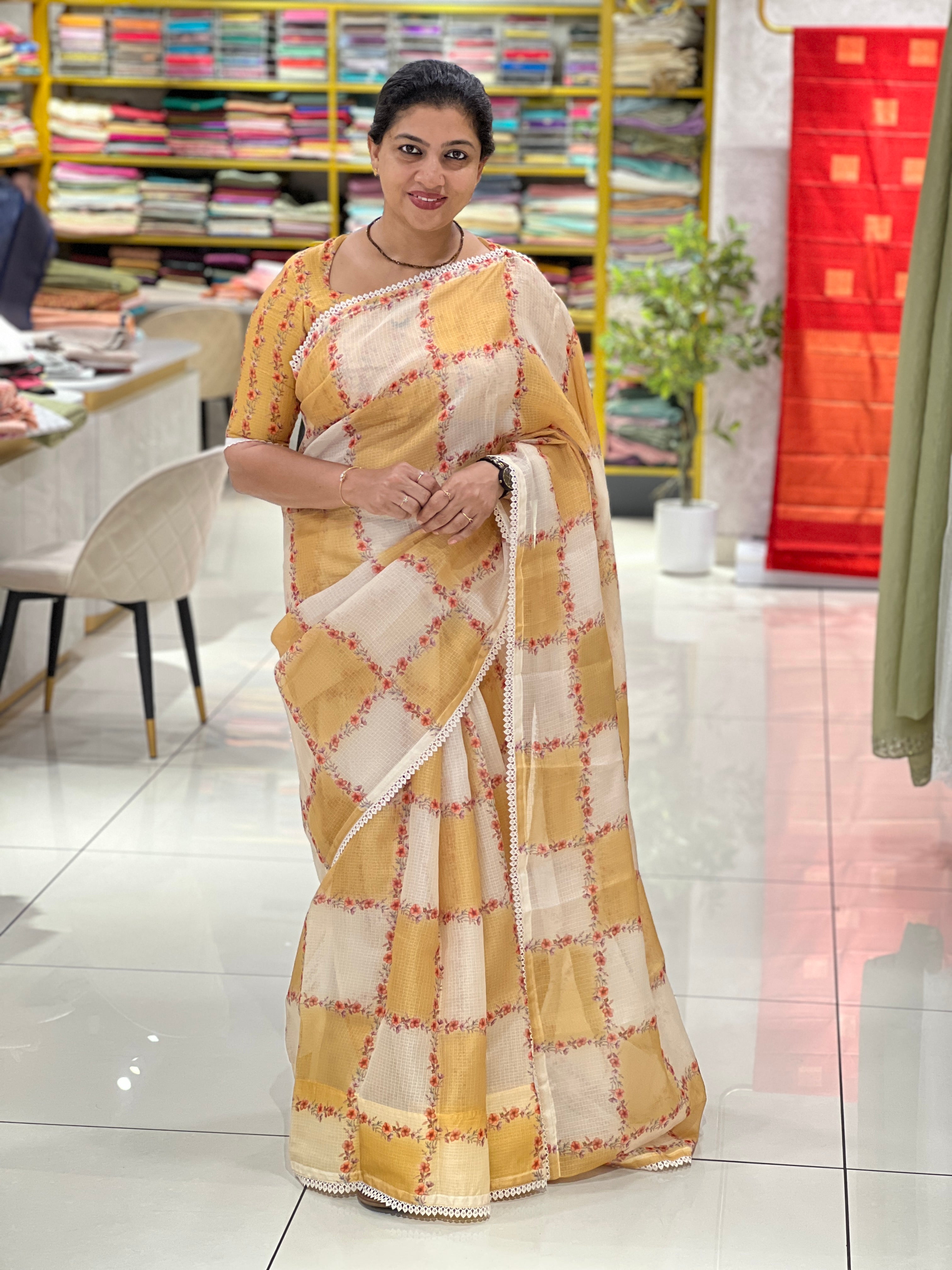 Floral Print Detailed Silky Kota Saree | HT301