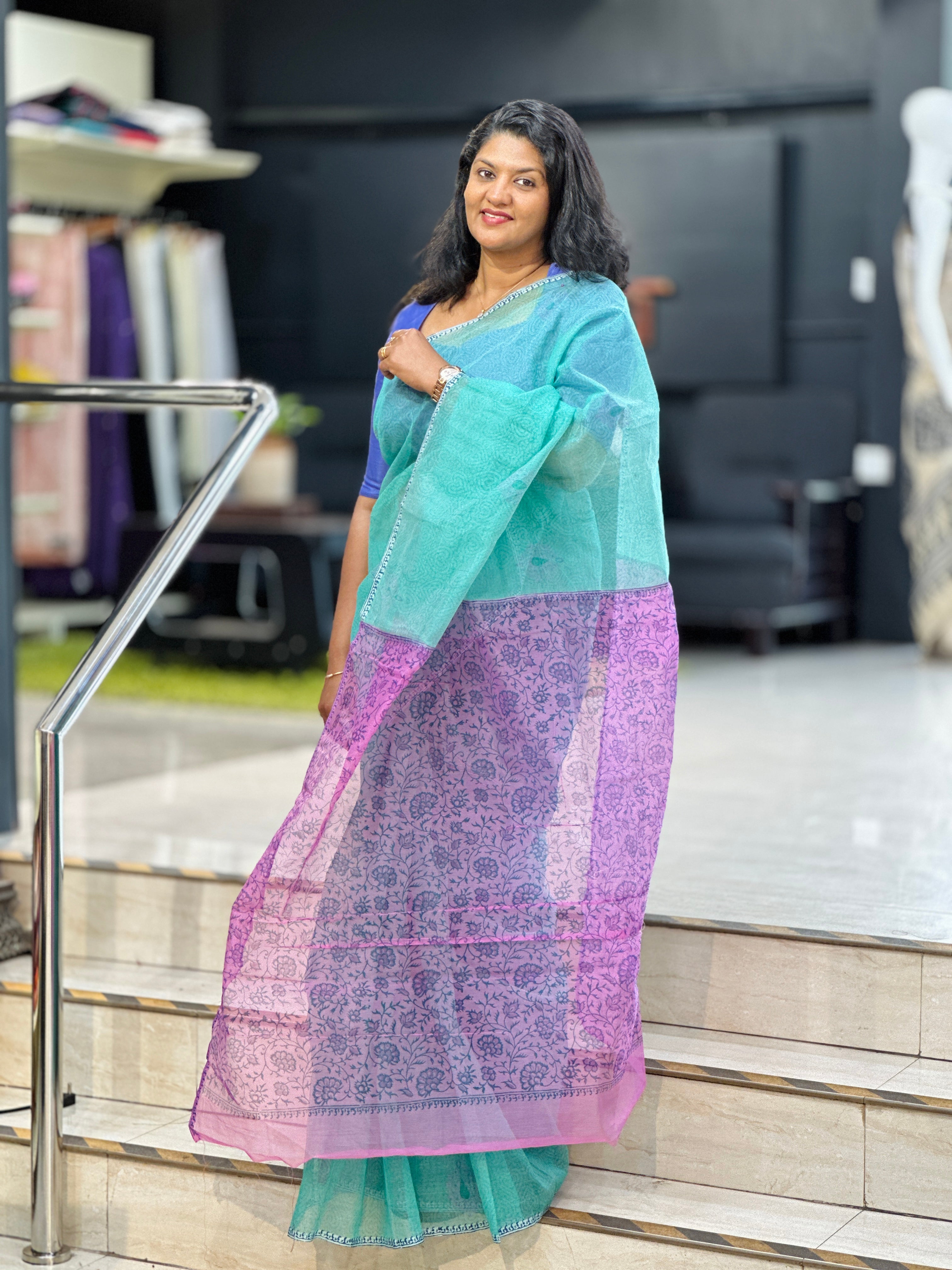 Block Printed SuperNet Kota Saree | JSC264
