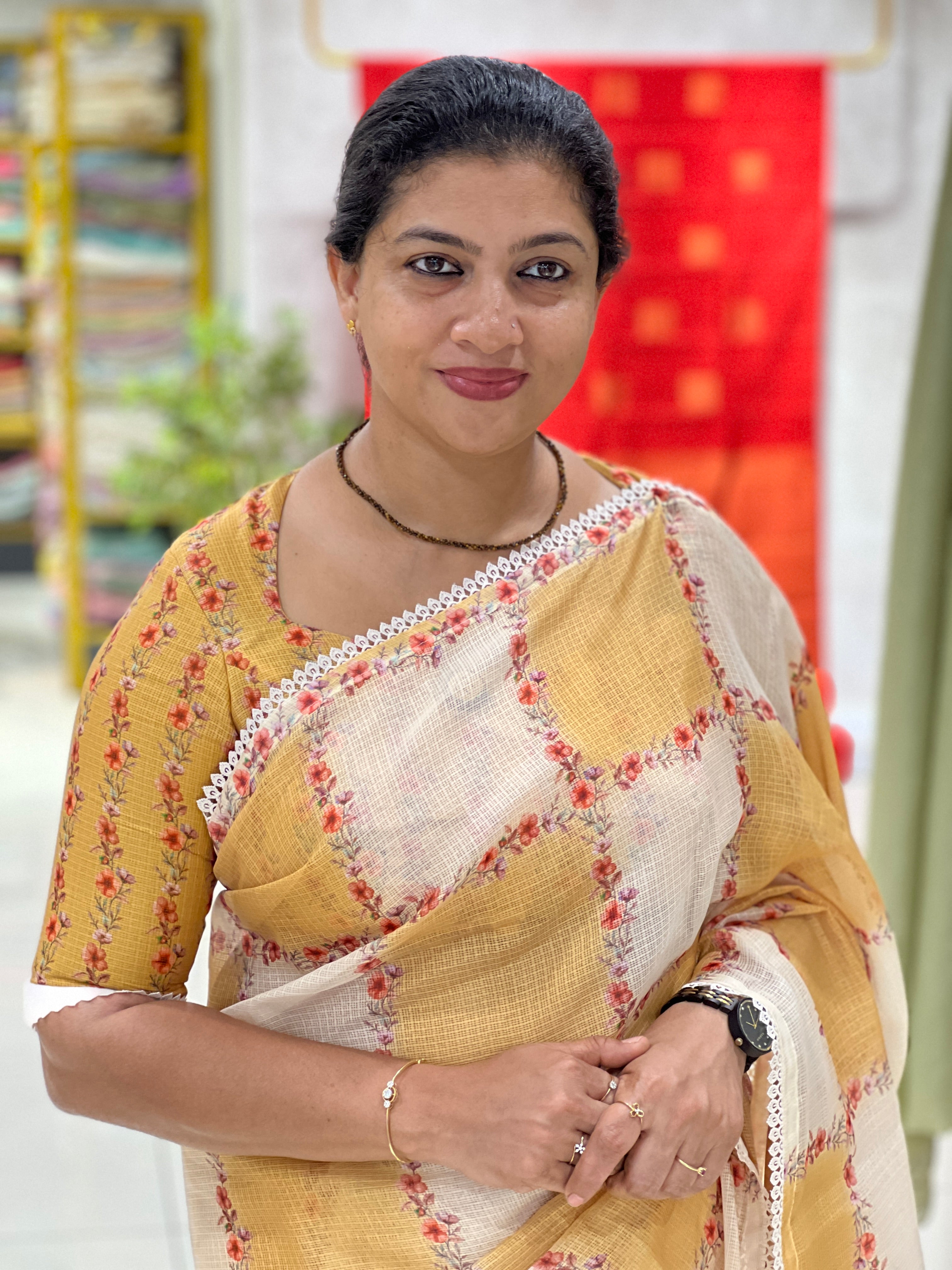 Floral Print Detailed Silky Kota Saree | HT301