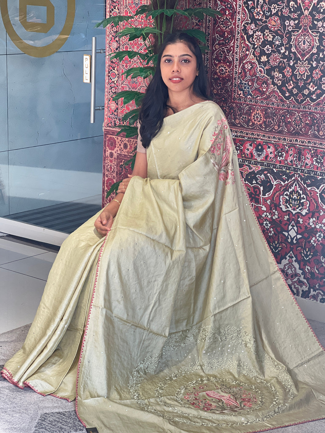 Embroidery With Mirror Detailed Pure Tussar Saree | RGD735