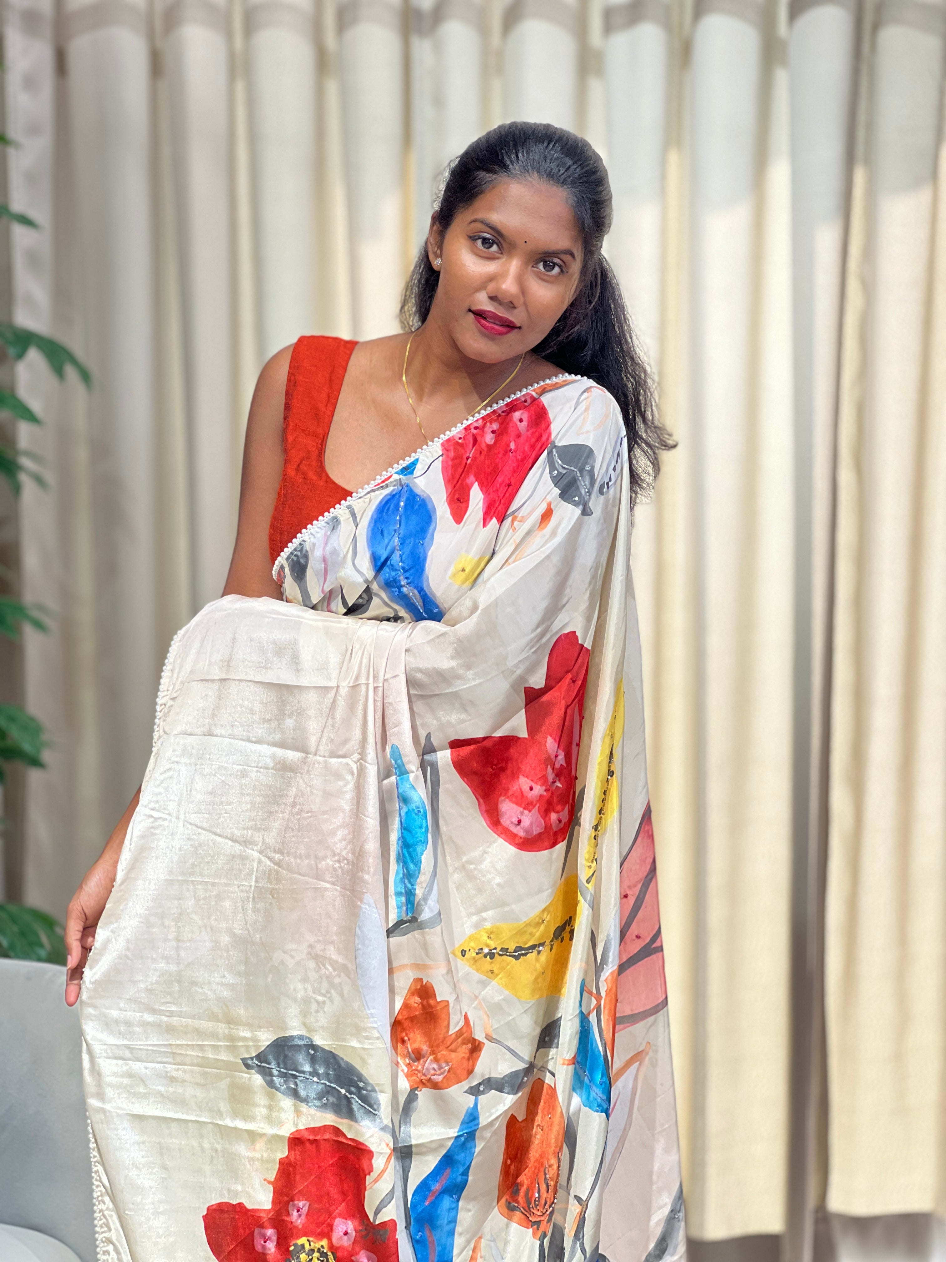 Floral Digital Printed Crepe Silk Saree | HT450