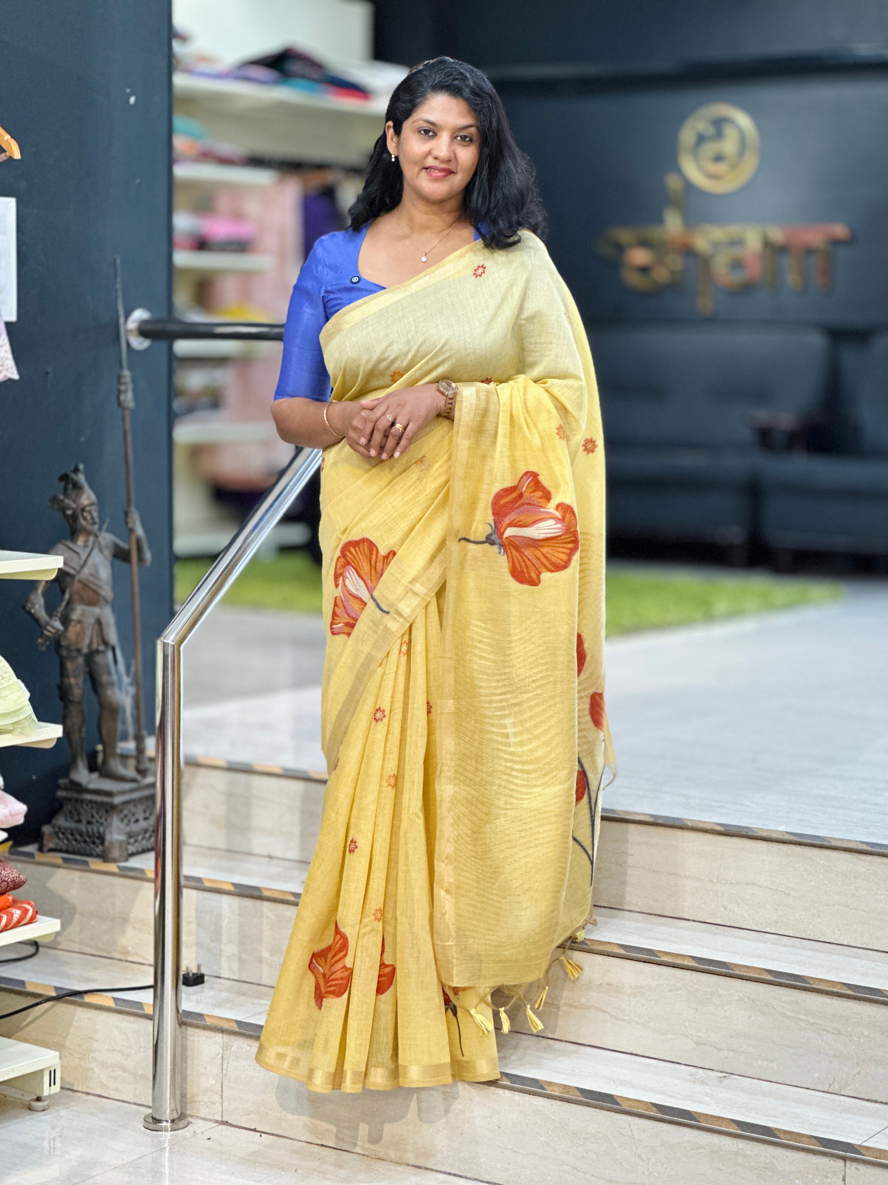 Tissue Jamdhani Floral Motifs Powerloom  Saree | AYT111
