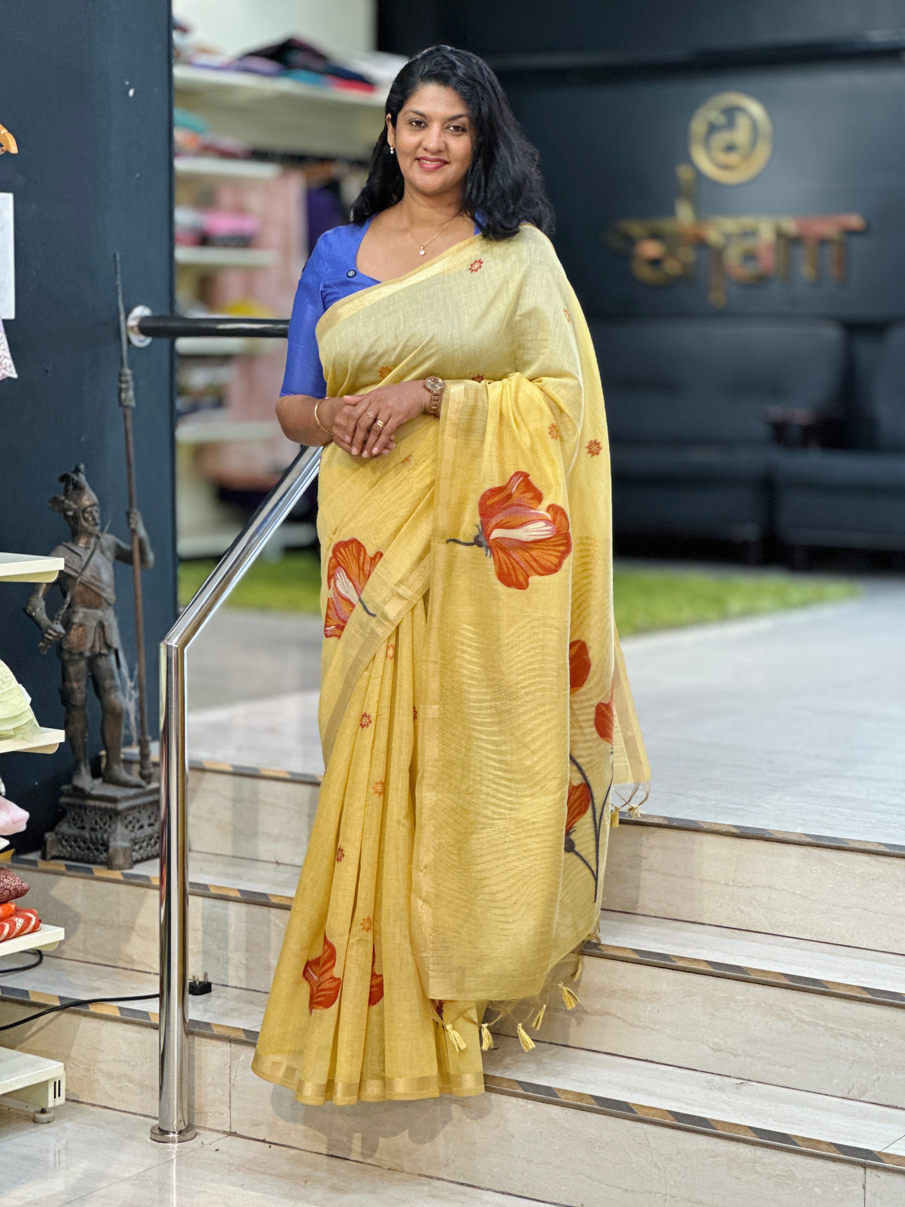 Tissue Jamdhani Floral Motifs Powerloom  Saree | AYT111