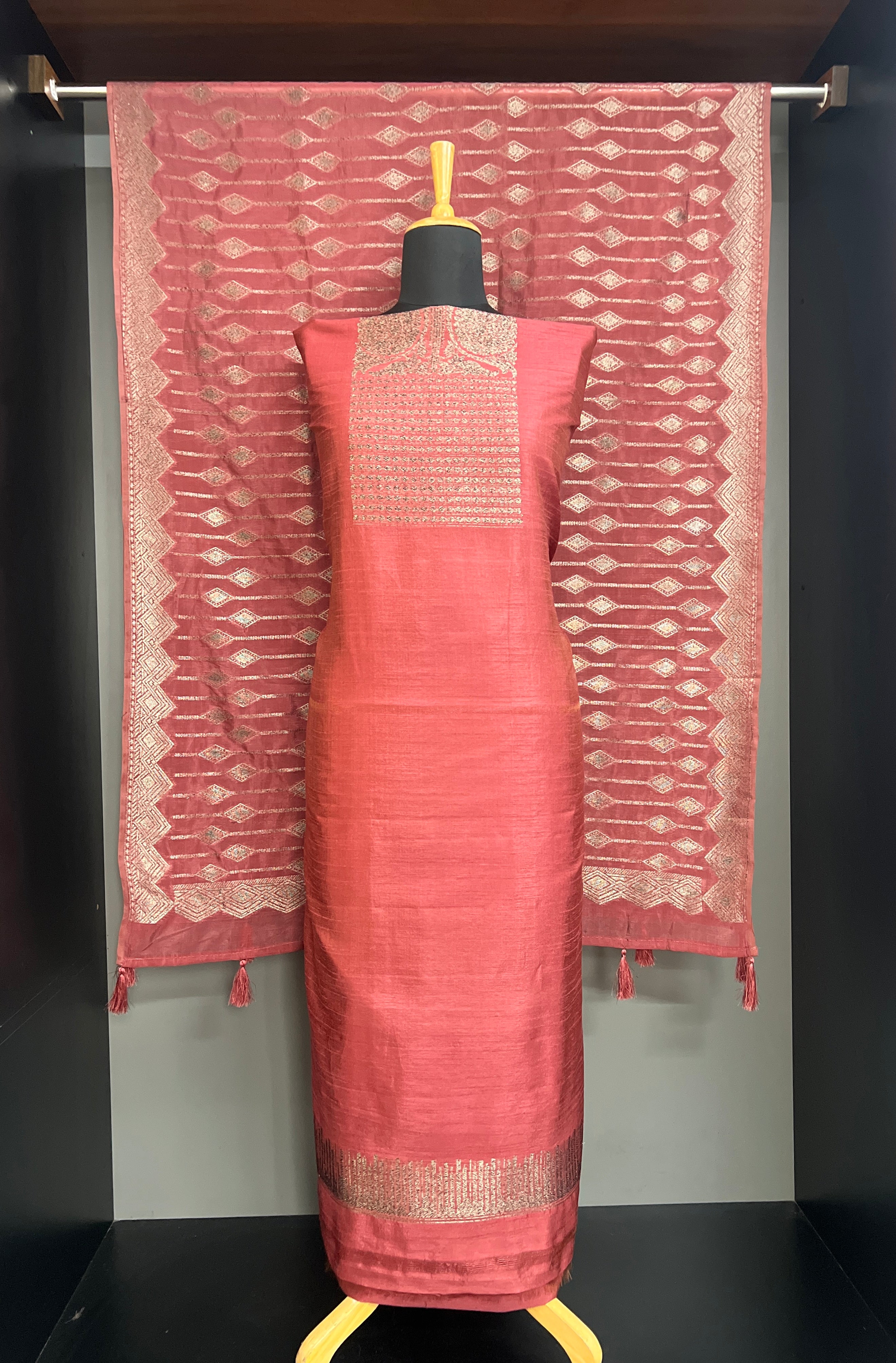 Traditional Thread & Zari Woven Semi Tussar Salwar Set | YNG1571