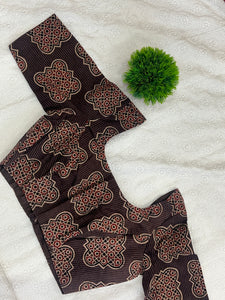 Block Print With Kantha Detailed Cotton Stitched Blouse | DNB104