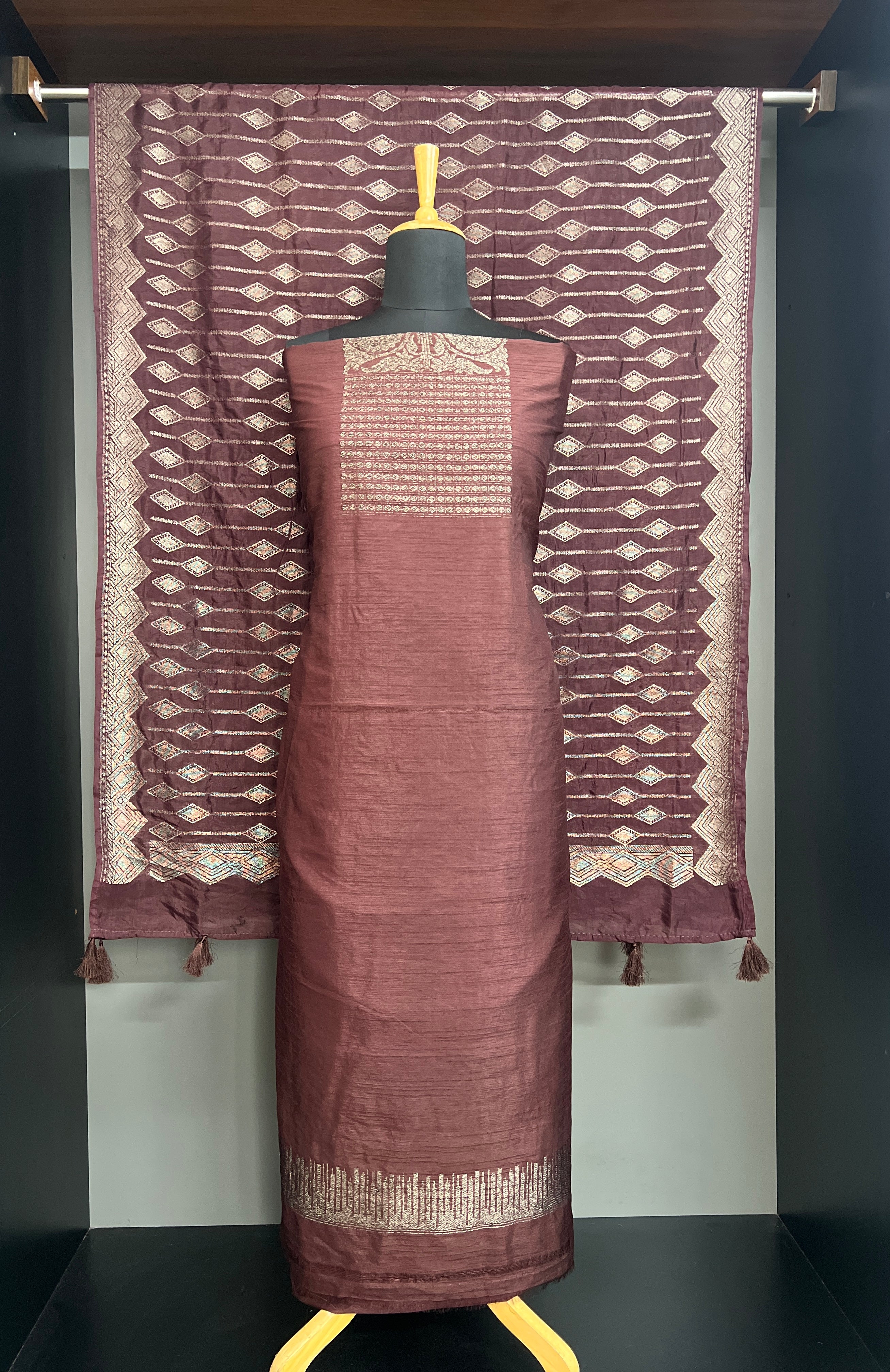 Traditional Thread & Zari Woven Semi Tussar Salwar Set | YNG1575