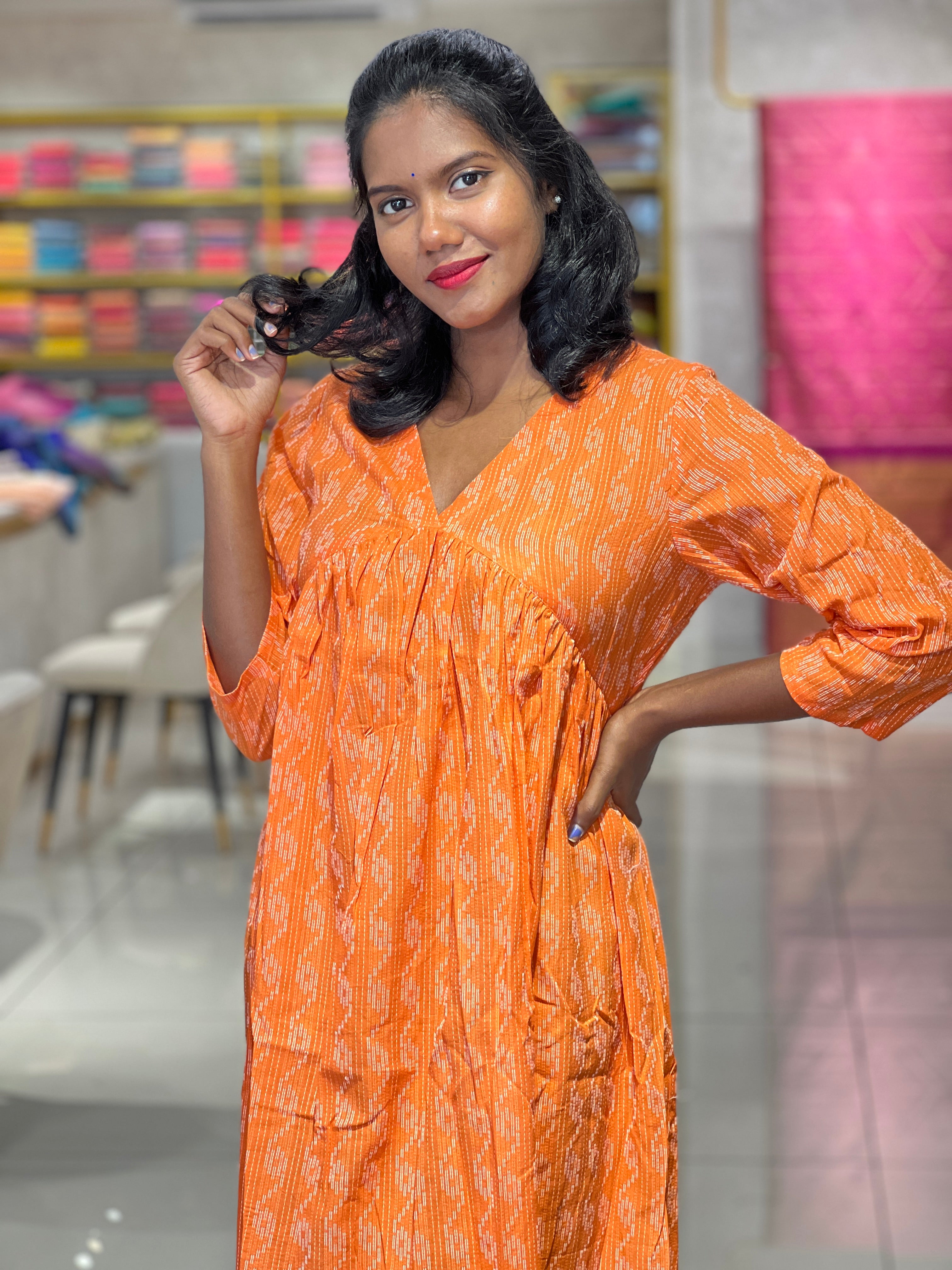 Kantha Weaving Patterned Cotton Kurta | TBS118