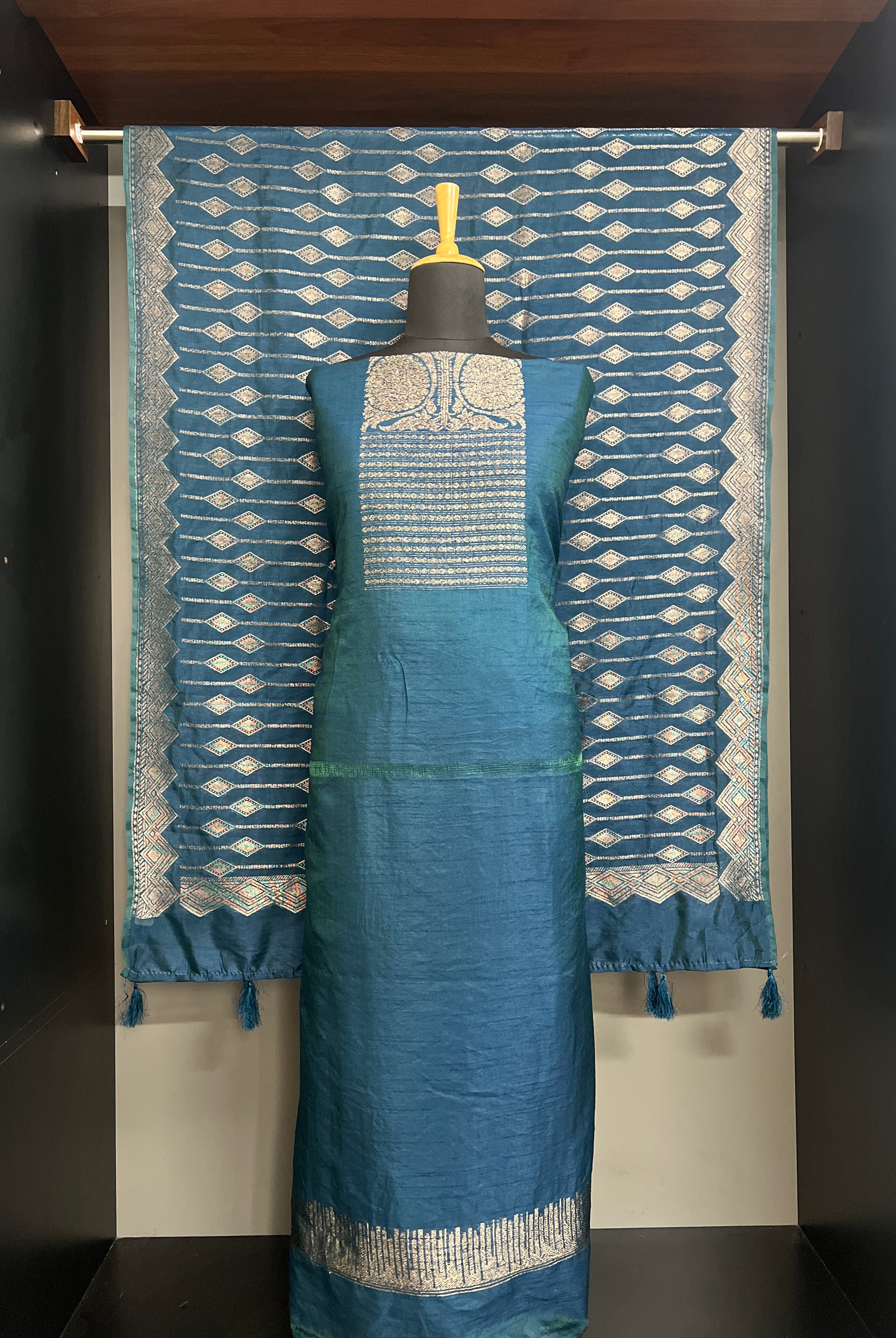 Traditional Thread & Zari Woven Semi Tussar Salwar Set | YNG1574