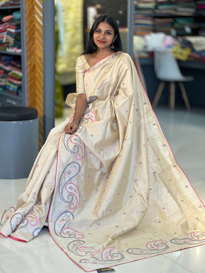 Pastley Embroidery Semi Tussar Saree | BLD249