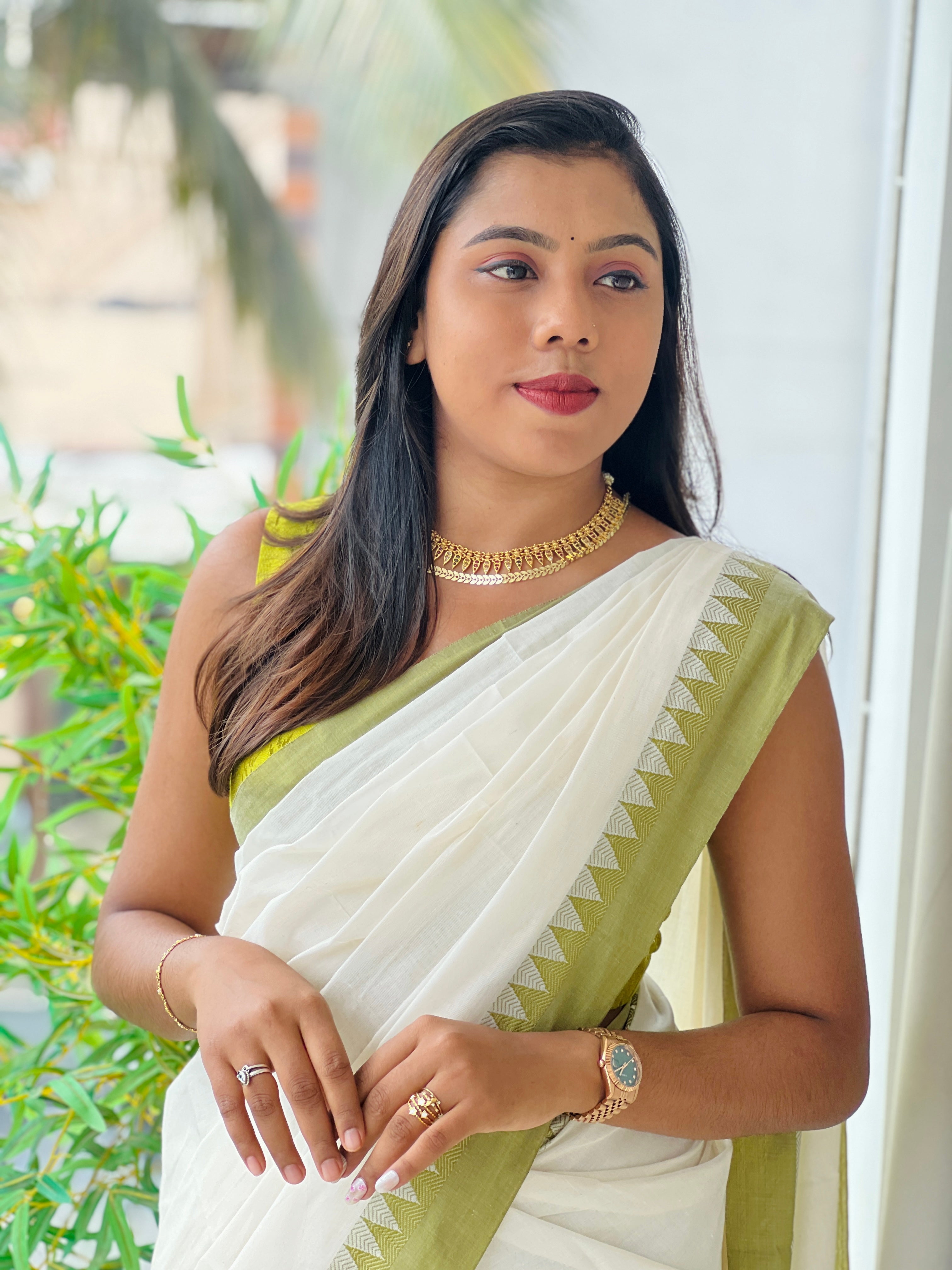 Traditional Temple Border Kerala Cotton Saree (Without Blouse)  | RLF132