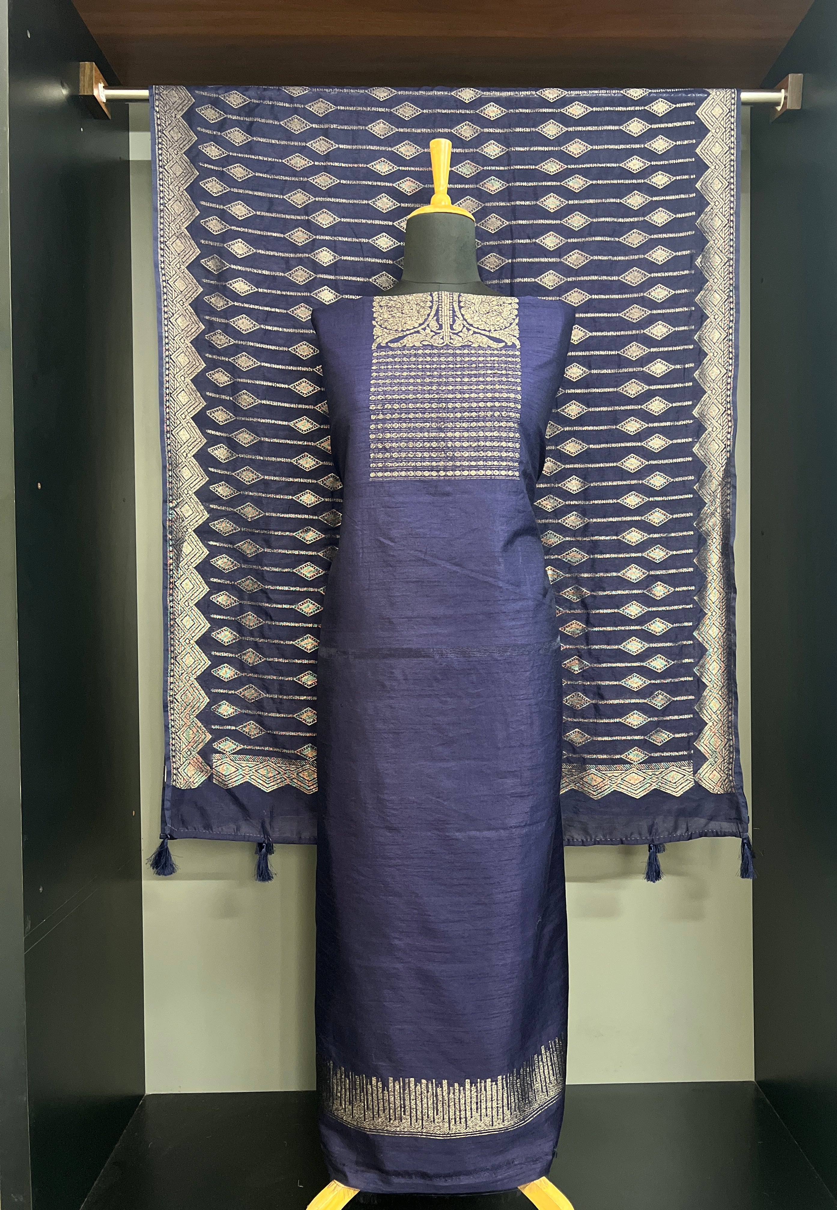 Traditional Thread & Zari Woven Semi Tussar Salwar Set | YNG1576