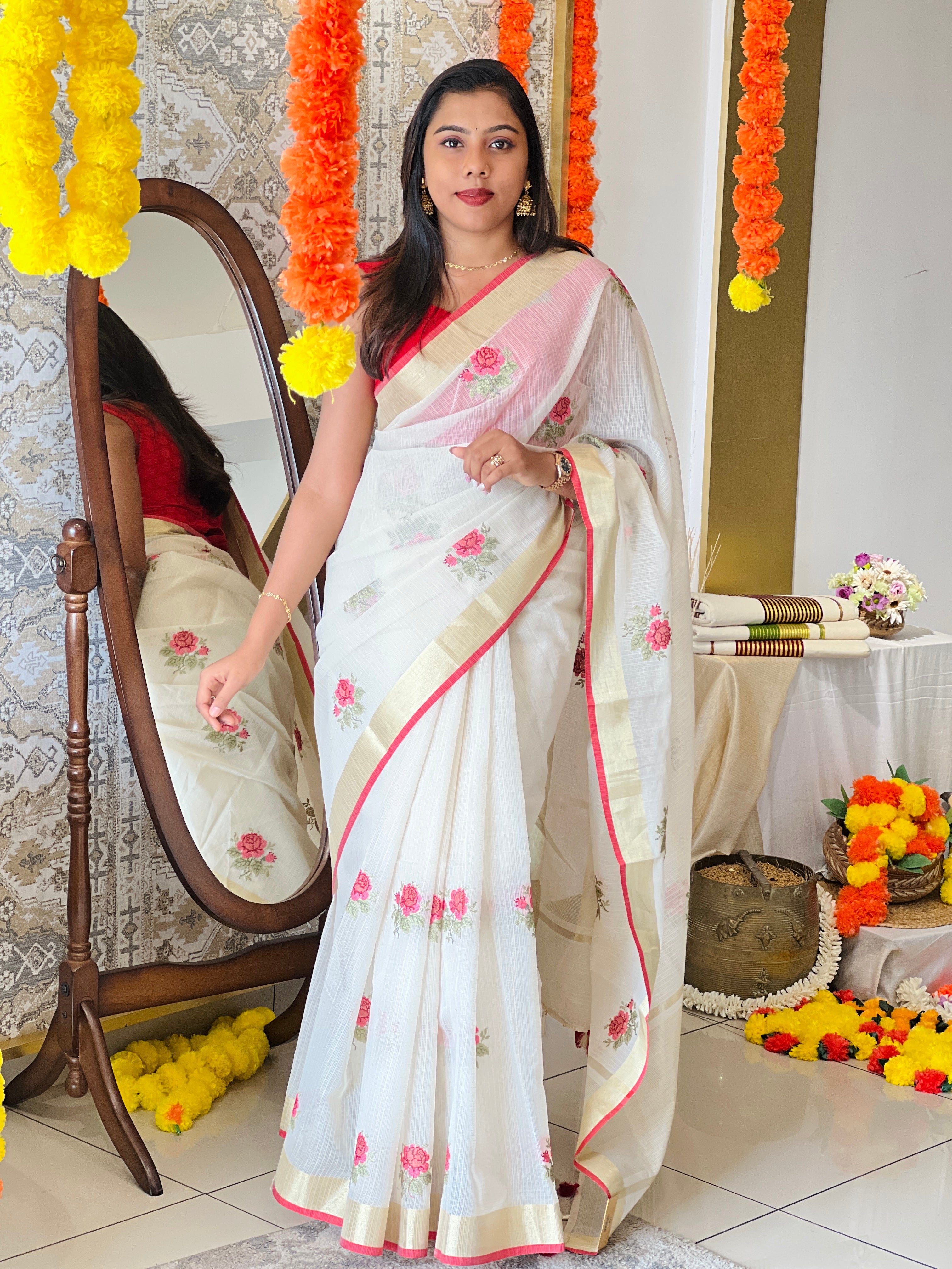Cross Stitch Embroidered Silky Kota Saree | MR503