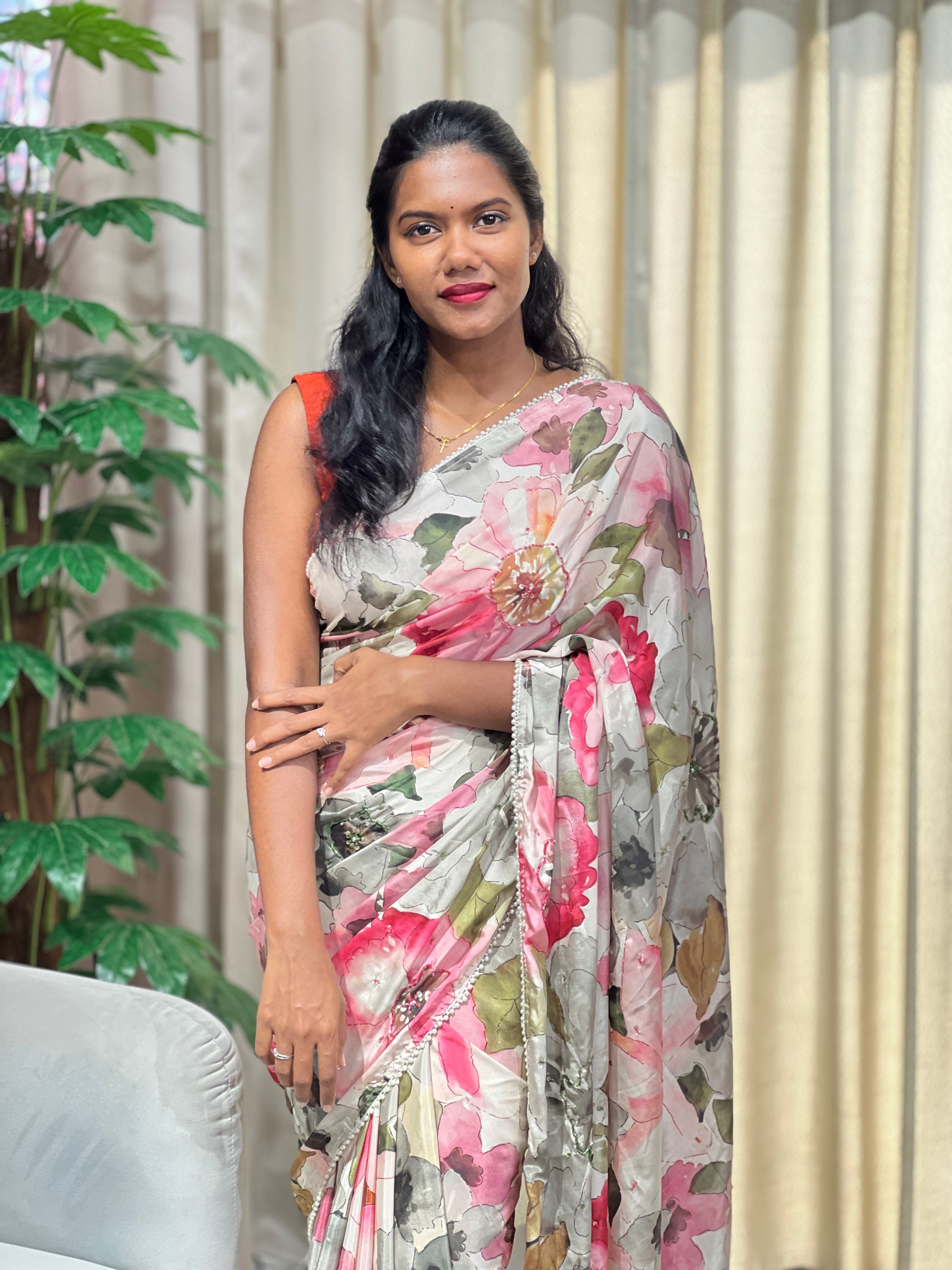 Floral Printed Crepe Silk Saree | HT445