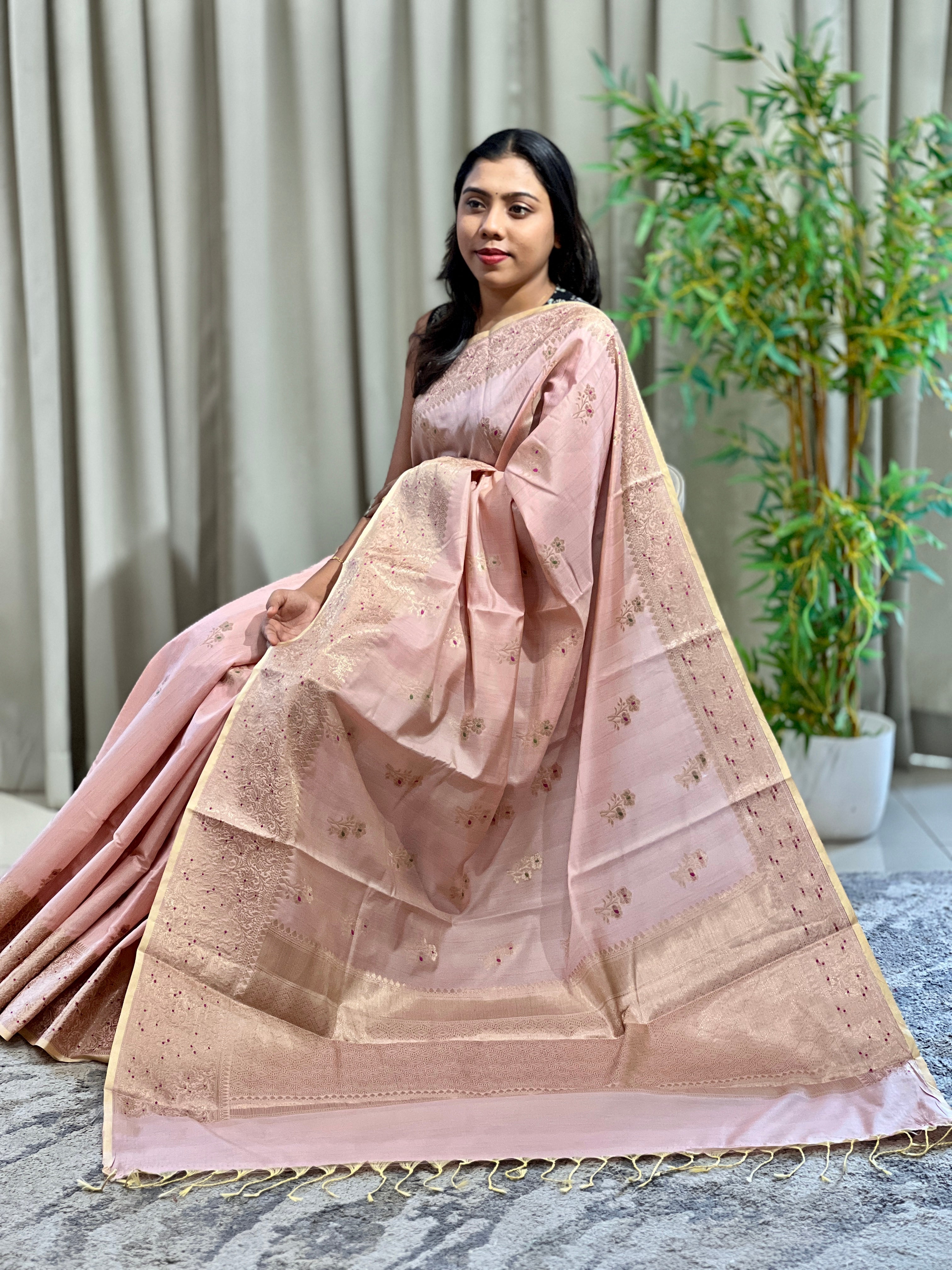 Meenakari Patterned Semi Tussar Saree | GA153