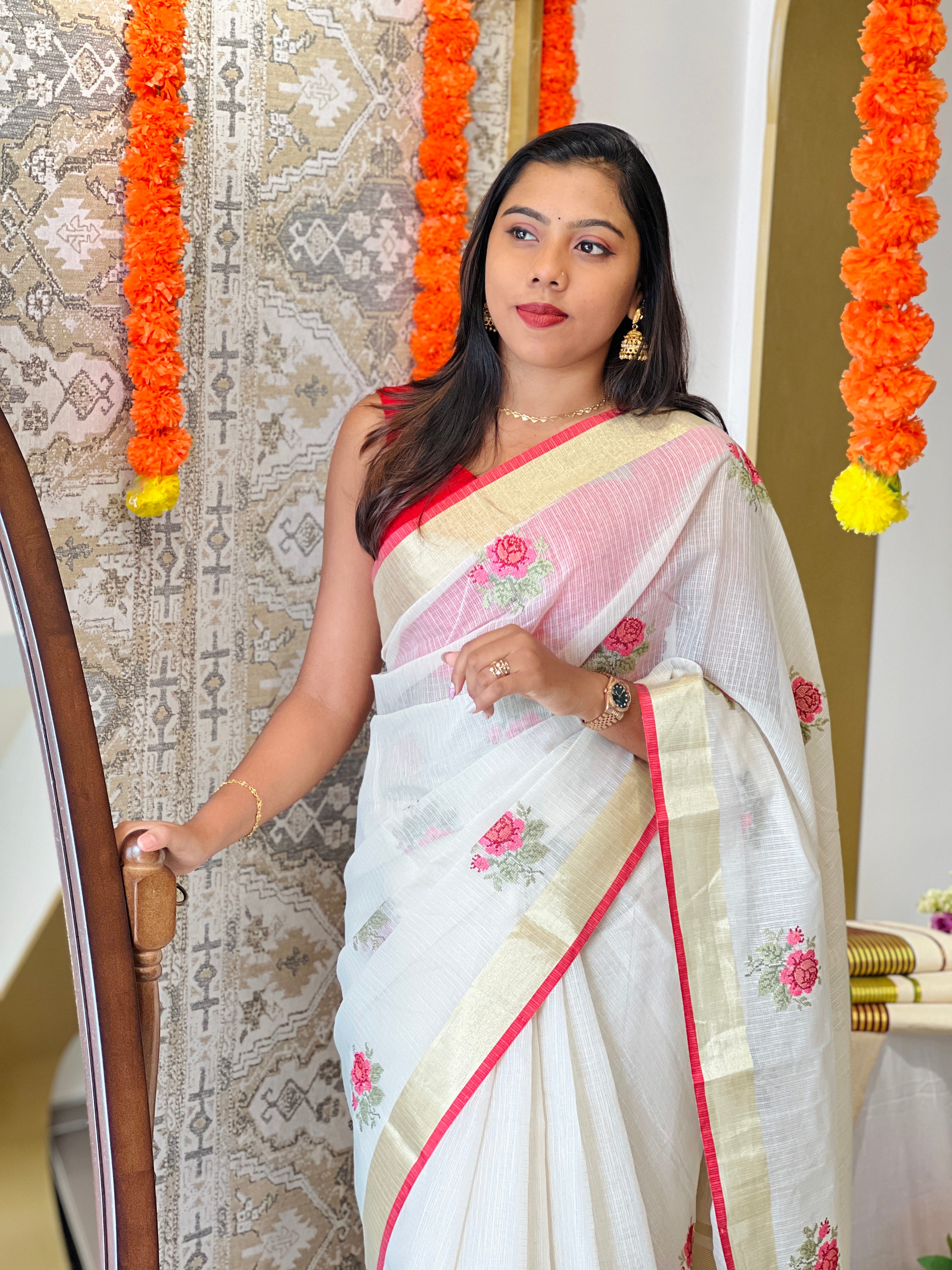 Cross Stitch Embroidered Silky Kota Saree | MR503