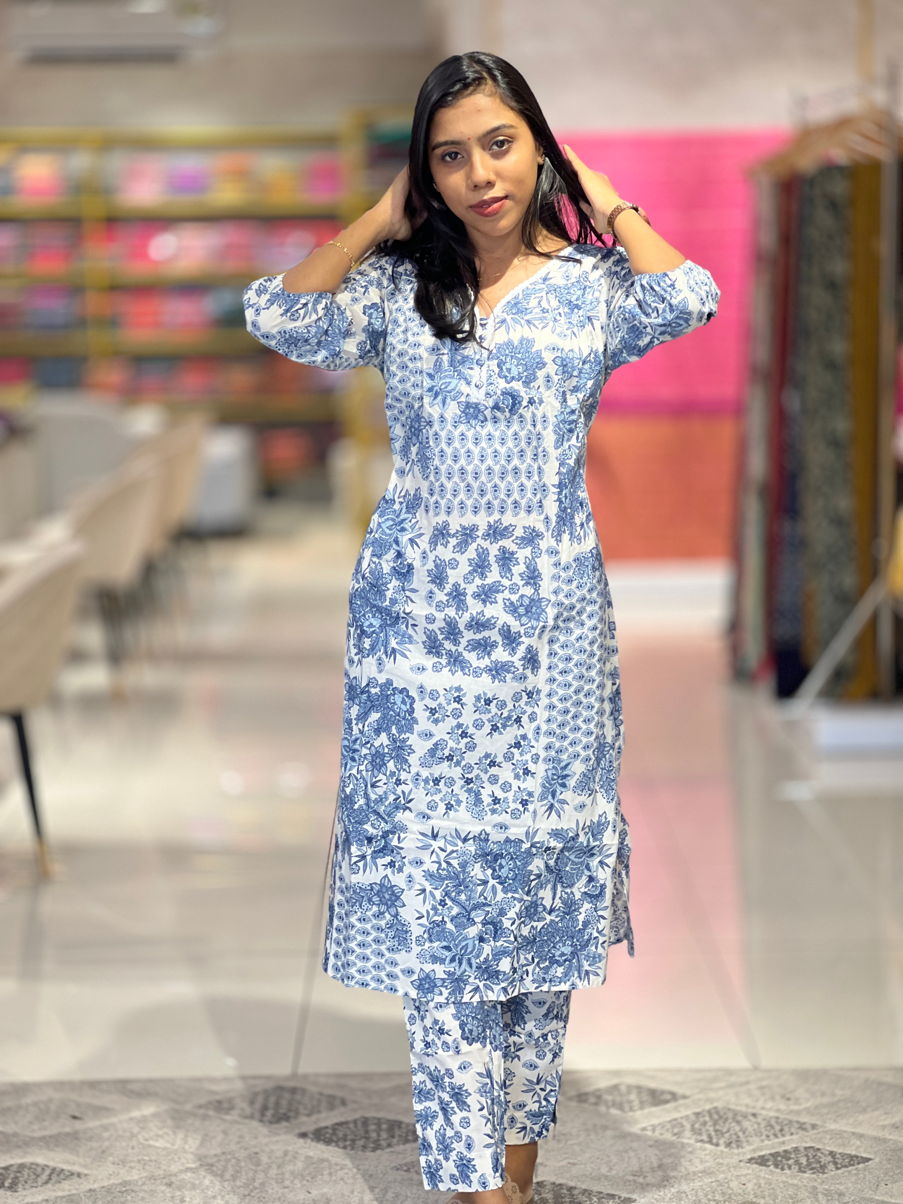 Floral Printed Cotton Kurta Set | TBS113