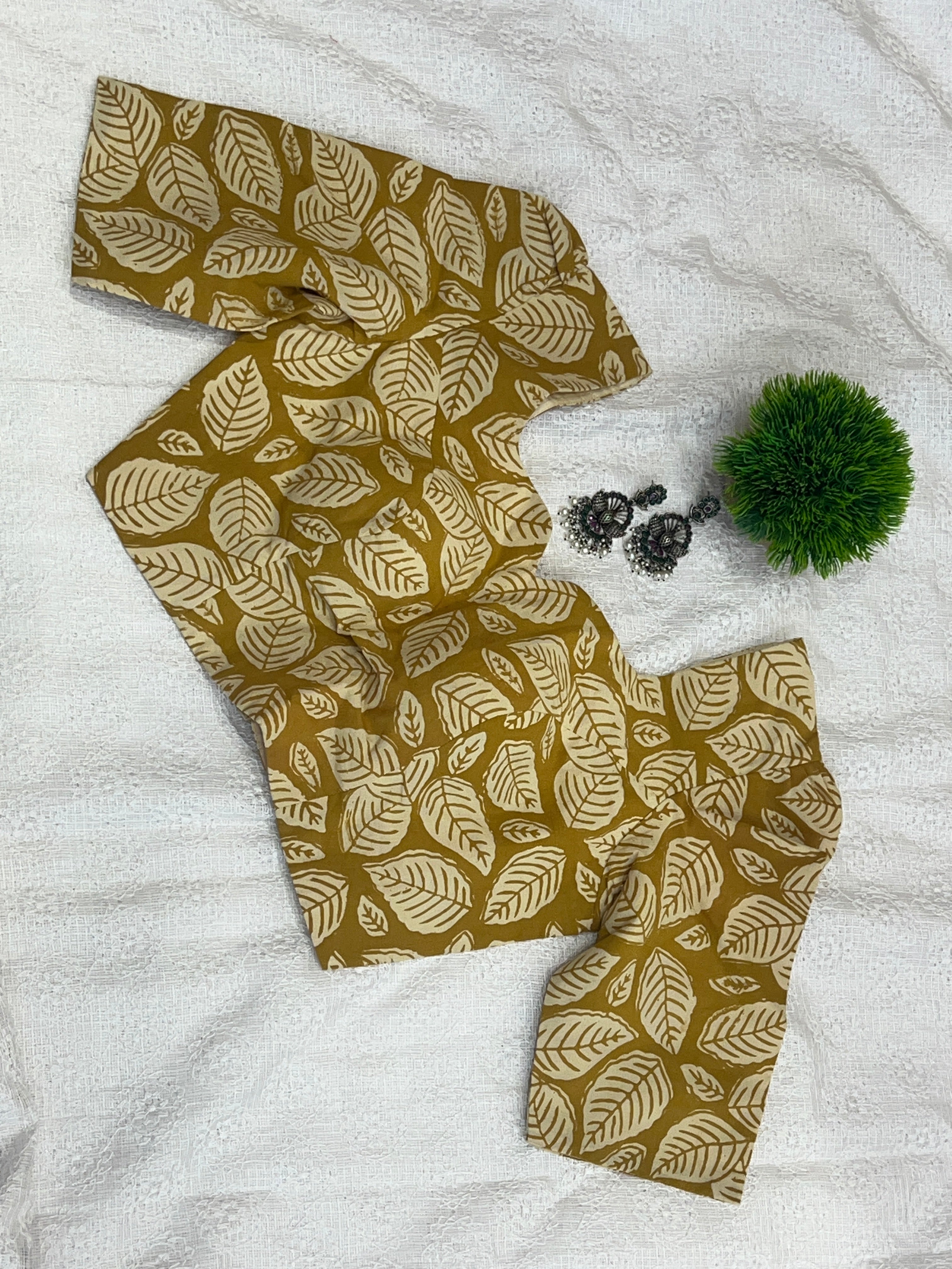 Leaf Printed Cotton Stitched Blouse | DNB108