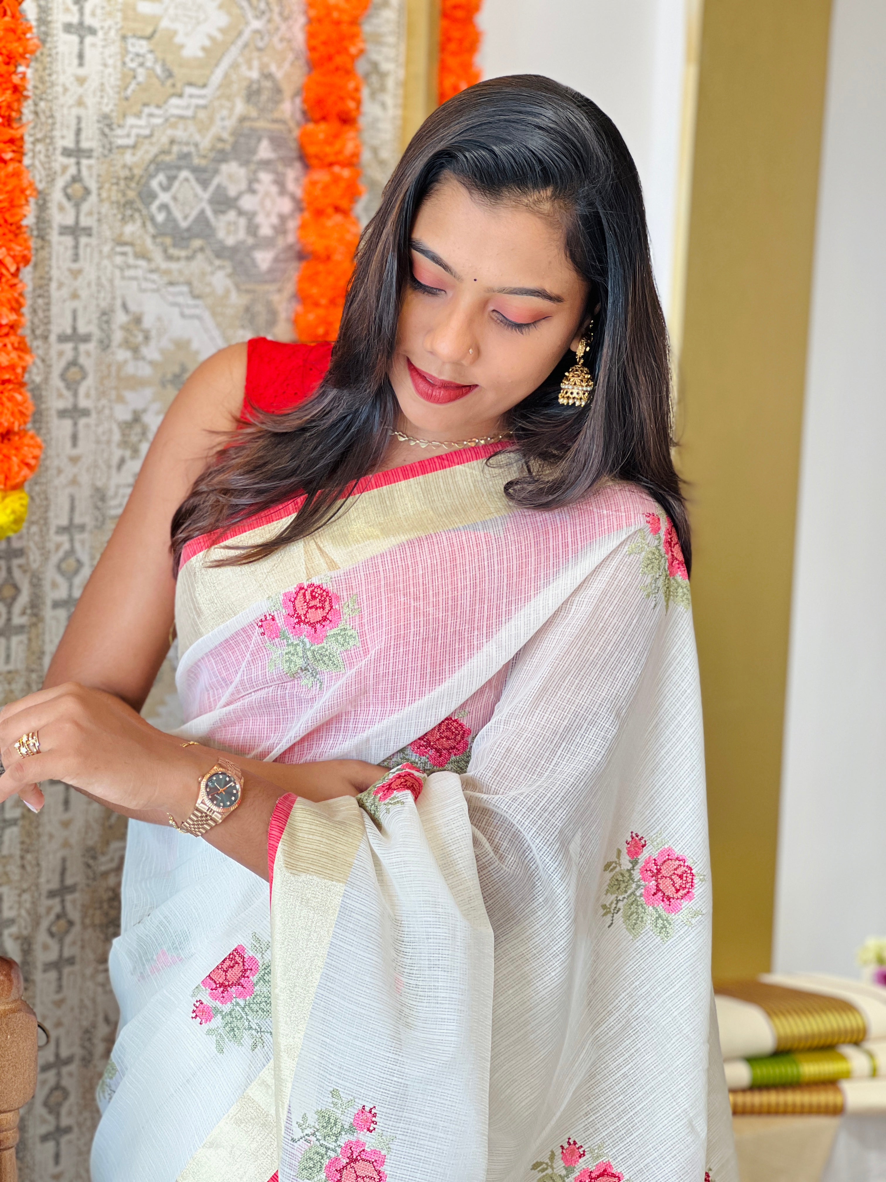 Cross Stitch Embroidered Silky Kota Saree | MR503
