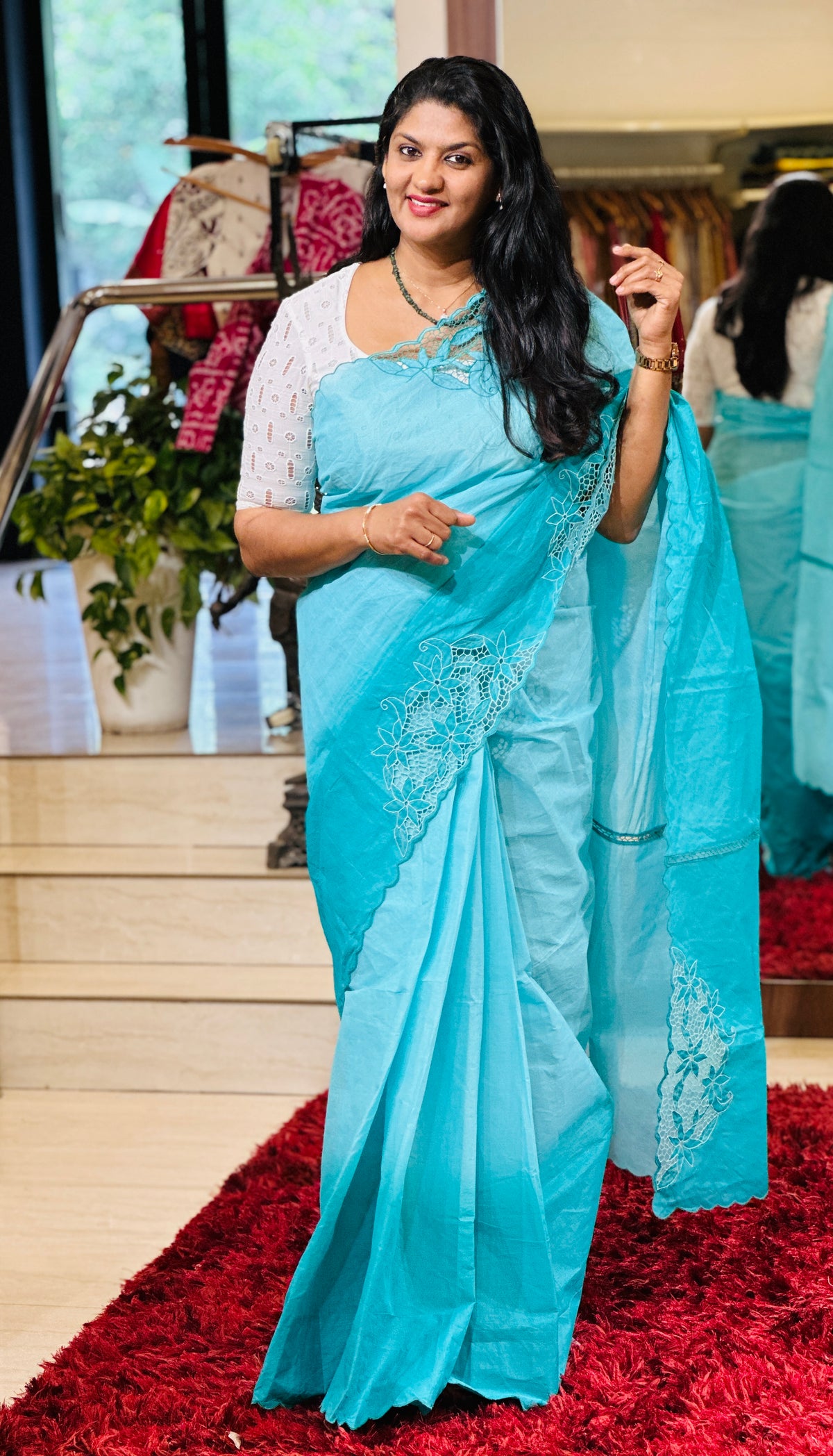 Twine Cut Work With Floral Embroidery Detailed Organdy Saree | TC419