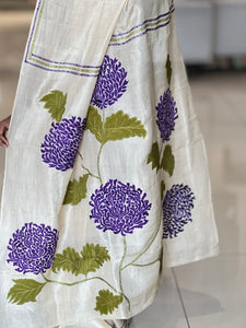 Floral & Leaf Applique Detailed Tussar Tissue Saree | DN780