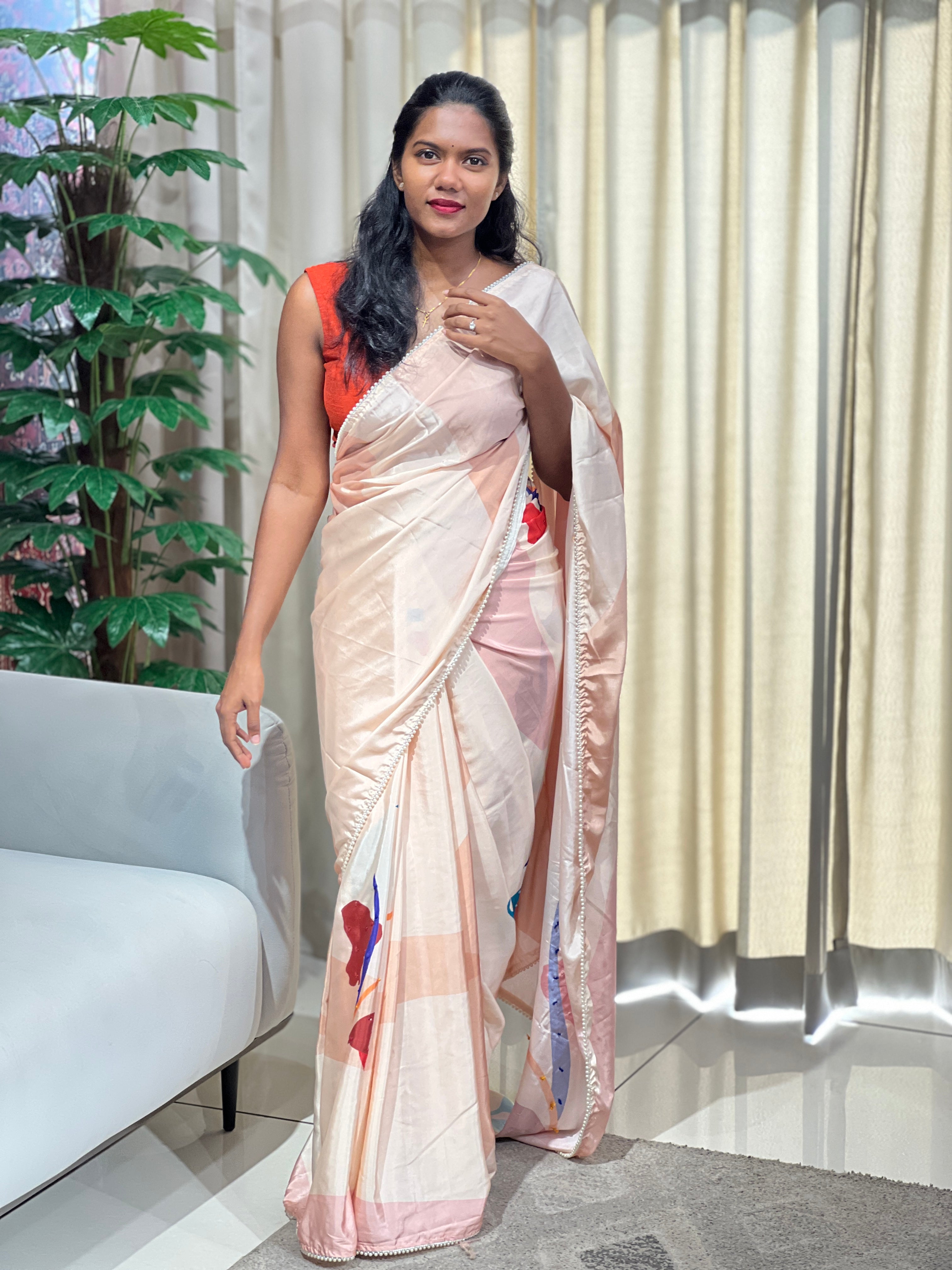 Abstract Printed Crepe Silk Saree | HT449