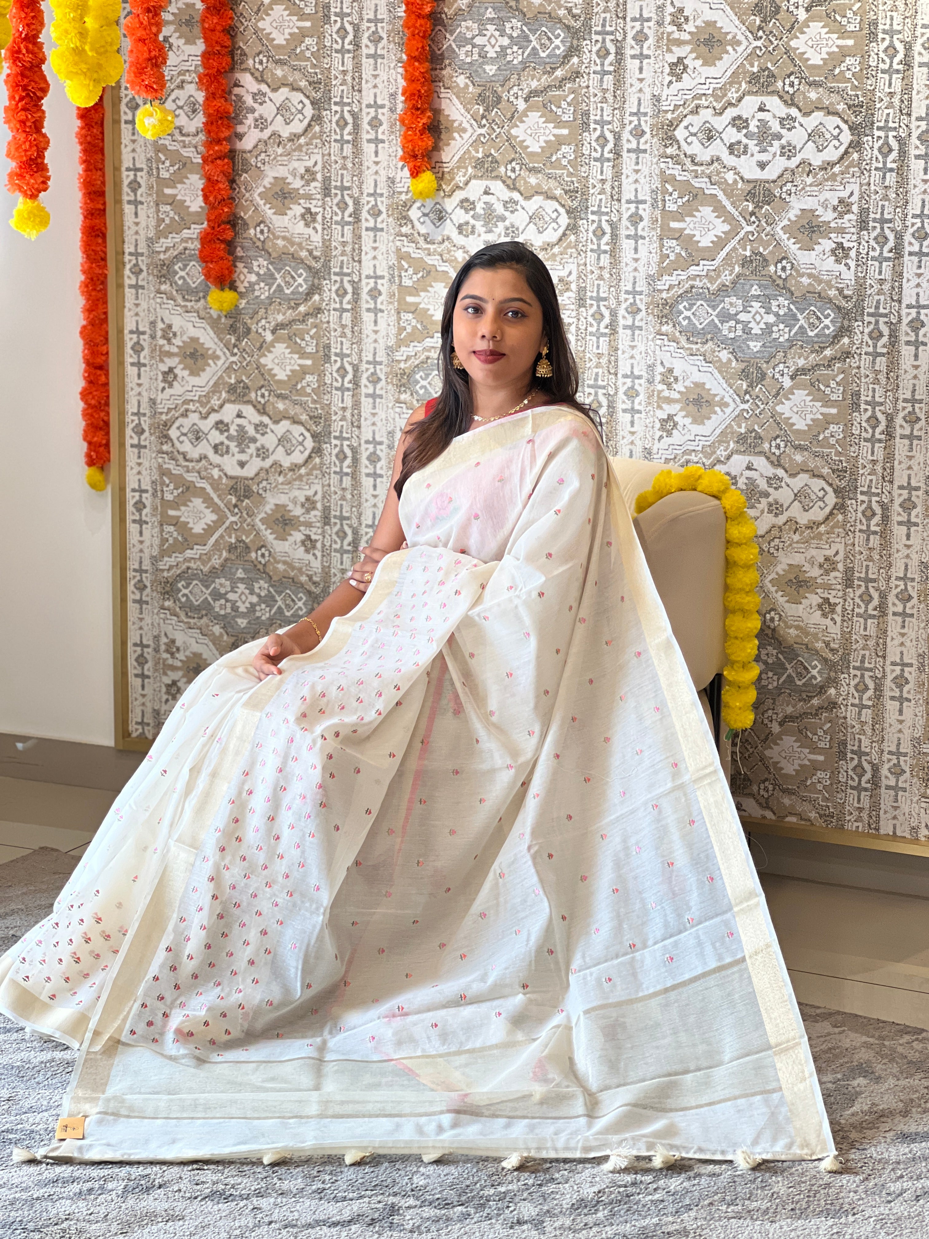 Floral Embroidered Silk Chanderi Saree | MR515