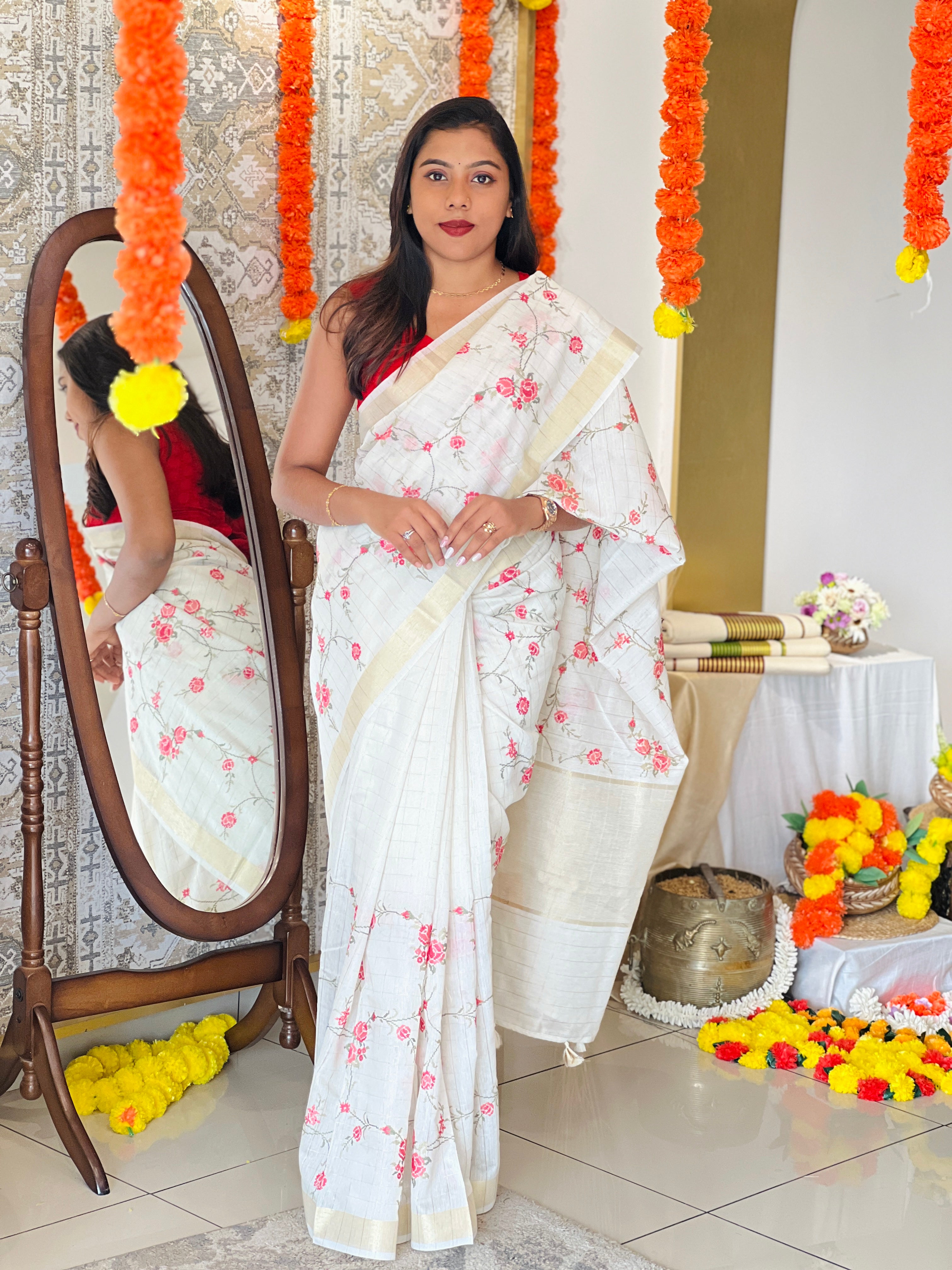 Check Weaving Chanderi Saree | MR506