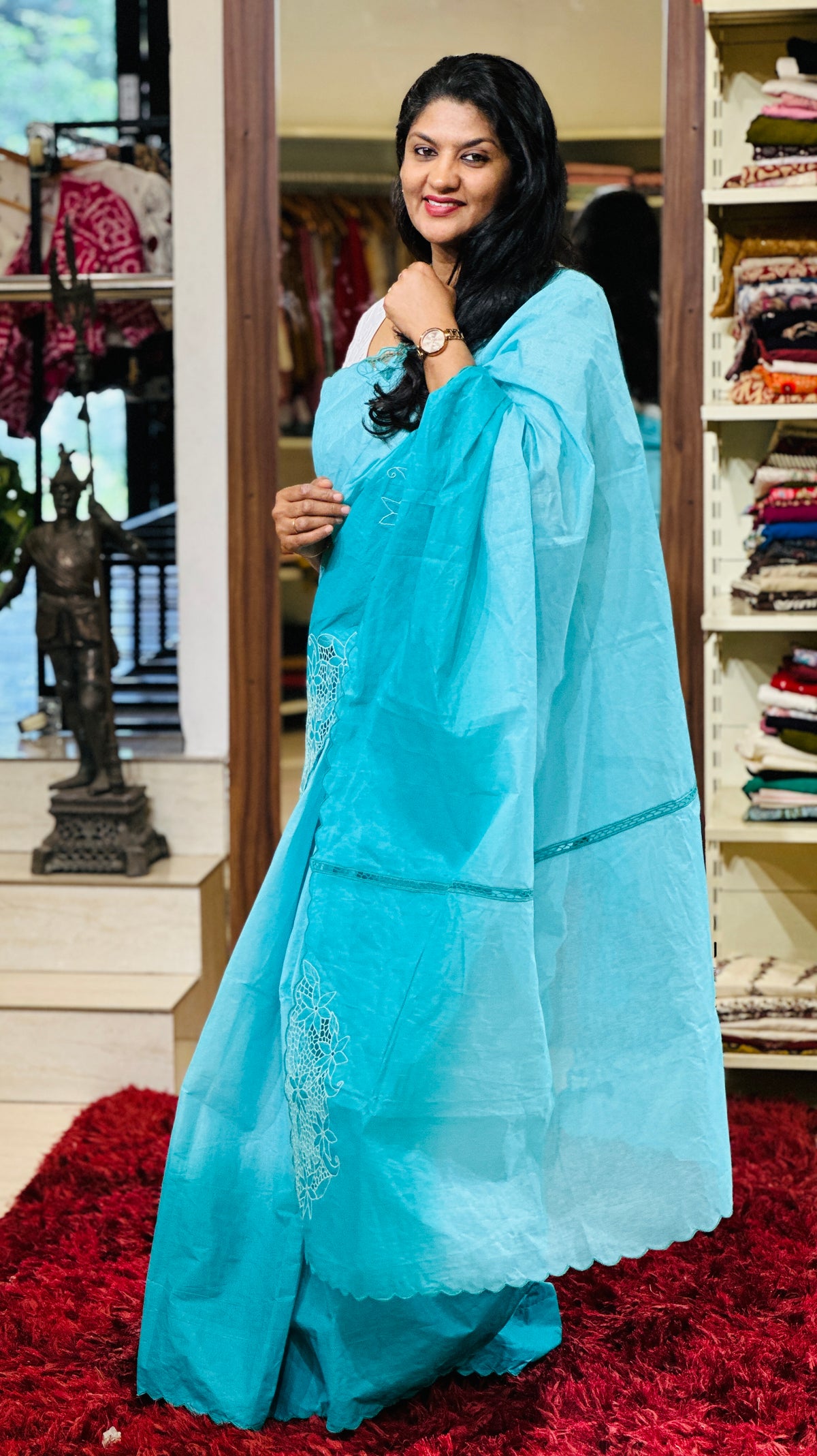 Twine Cut Work With Floral Embroidery Detailed Organdy Saree | TC419