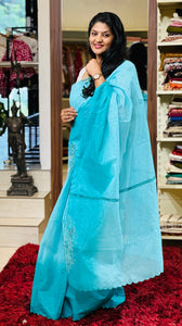 Twine Cut Work With Floral Embroidery Detailed Organdy Saree | TC420