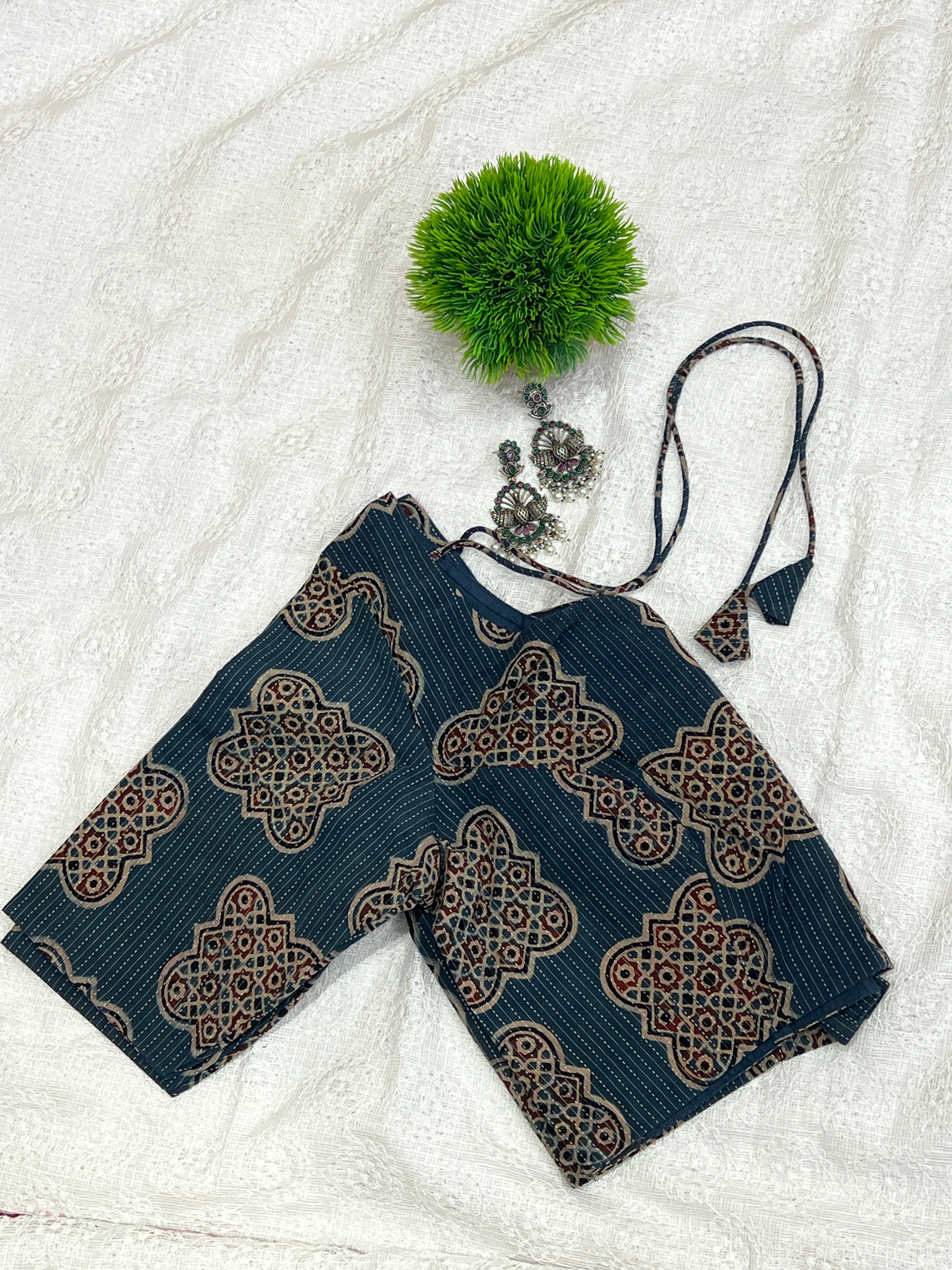 Block Print With Kantha Detailed Cotton Stitched Blouse | DNB111