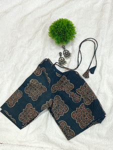 Block Print With Kantha Detailed Cotton Stitched Blouse | DNB111