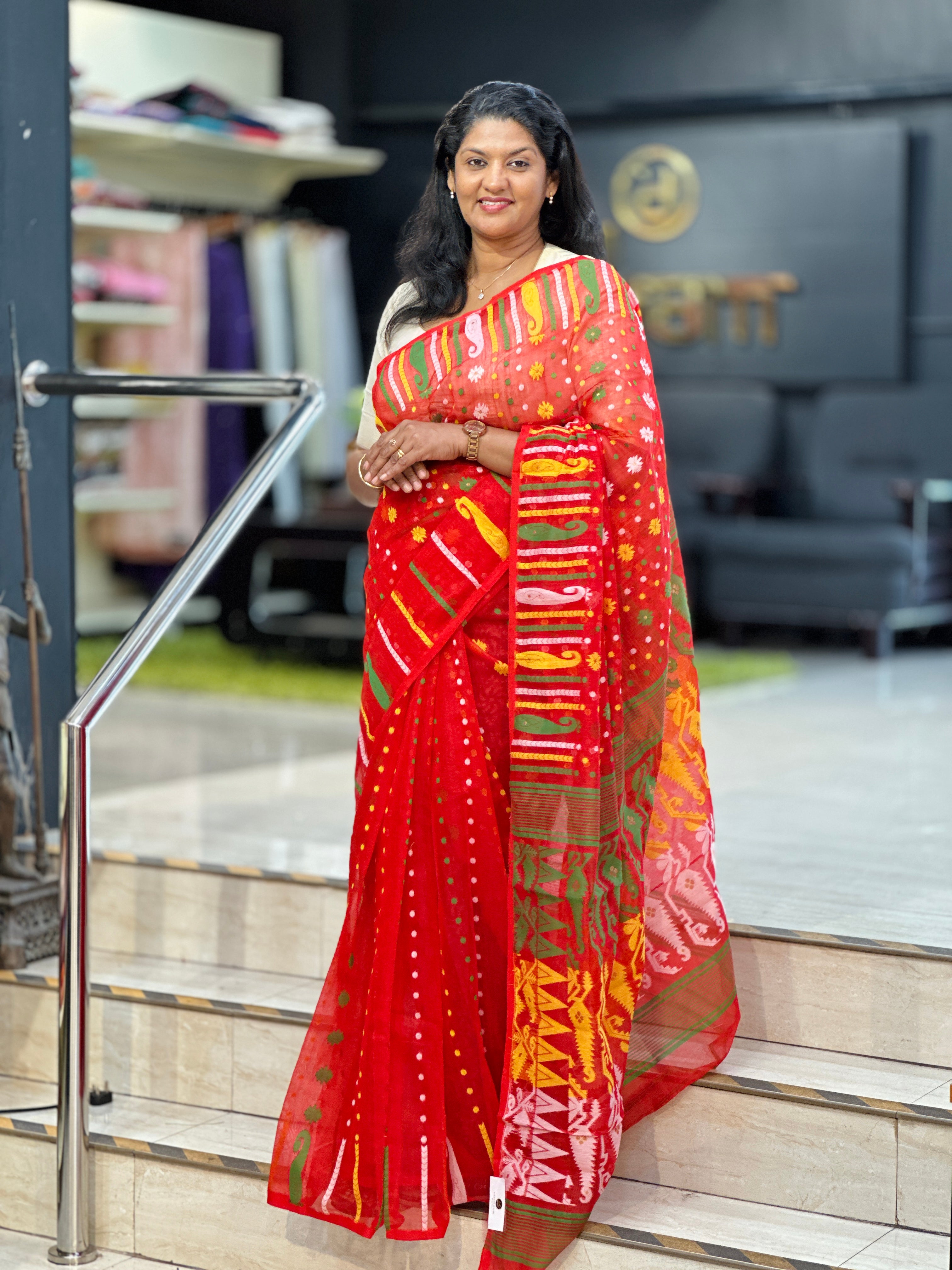Traditional Jamdhani Weaved Blended Cotton Saree |AYD262