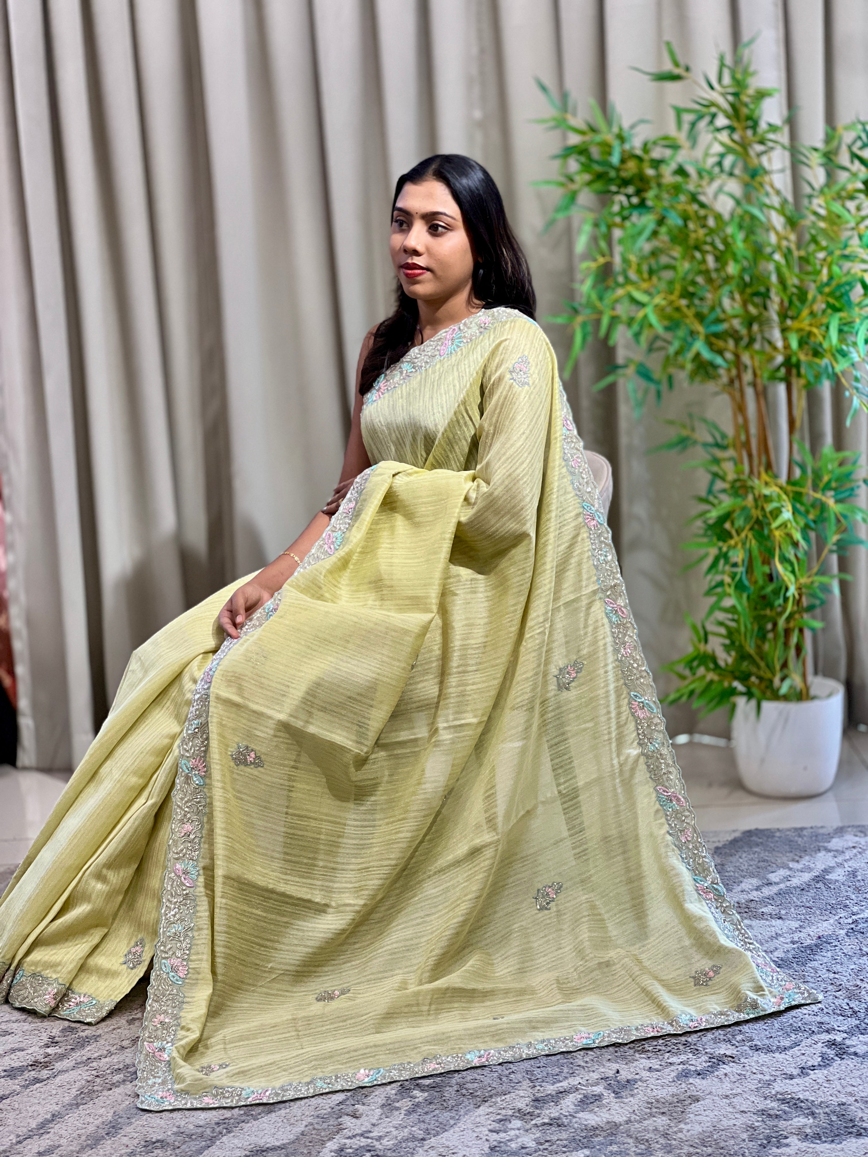 Hand Work & Embroidery Detaied Pure Tussar Saree | DN811