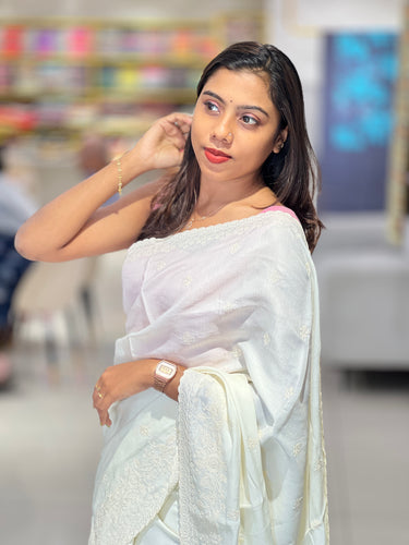 Point Embroidery Detailed Semi Tussar Saree |SUN543