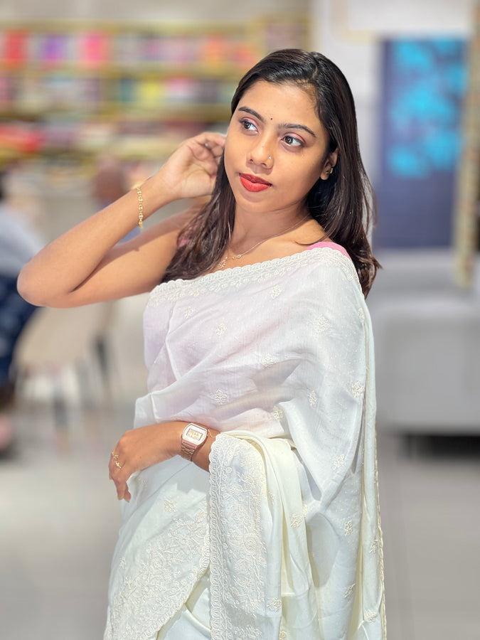 Point Embroidery Detailed Semi Tussar Saree |SUN543