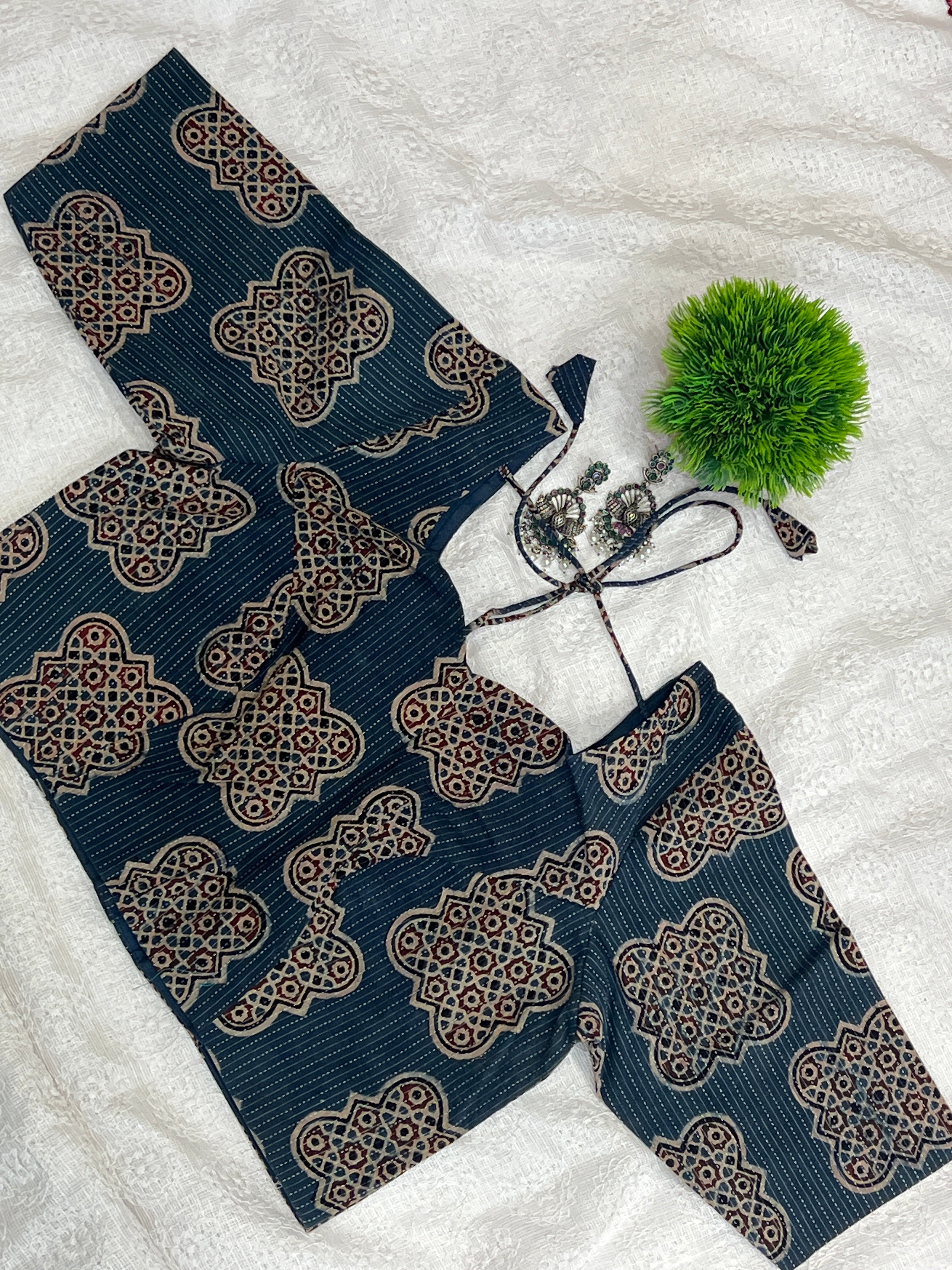 Block Print With Kantha Detailed Cotton Stitched Blouse | DNB111