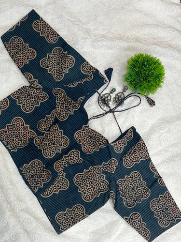 Block Print With Kantha Detailed Cotton Stitched Blouse | DNB111
