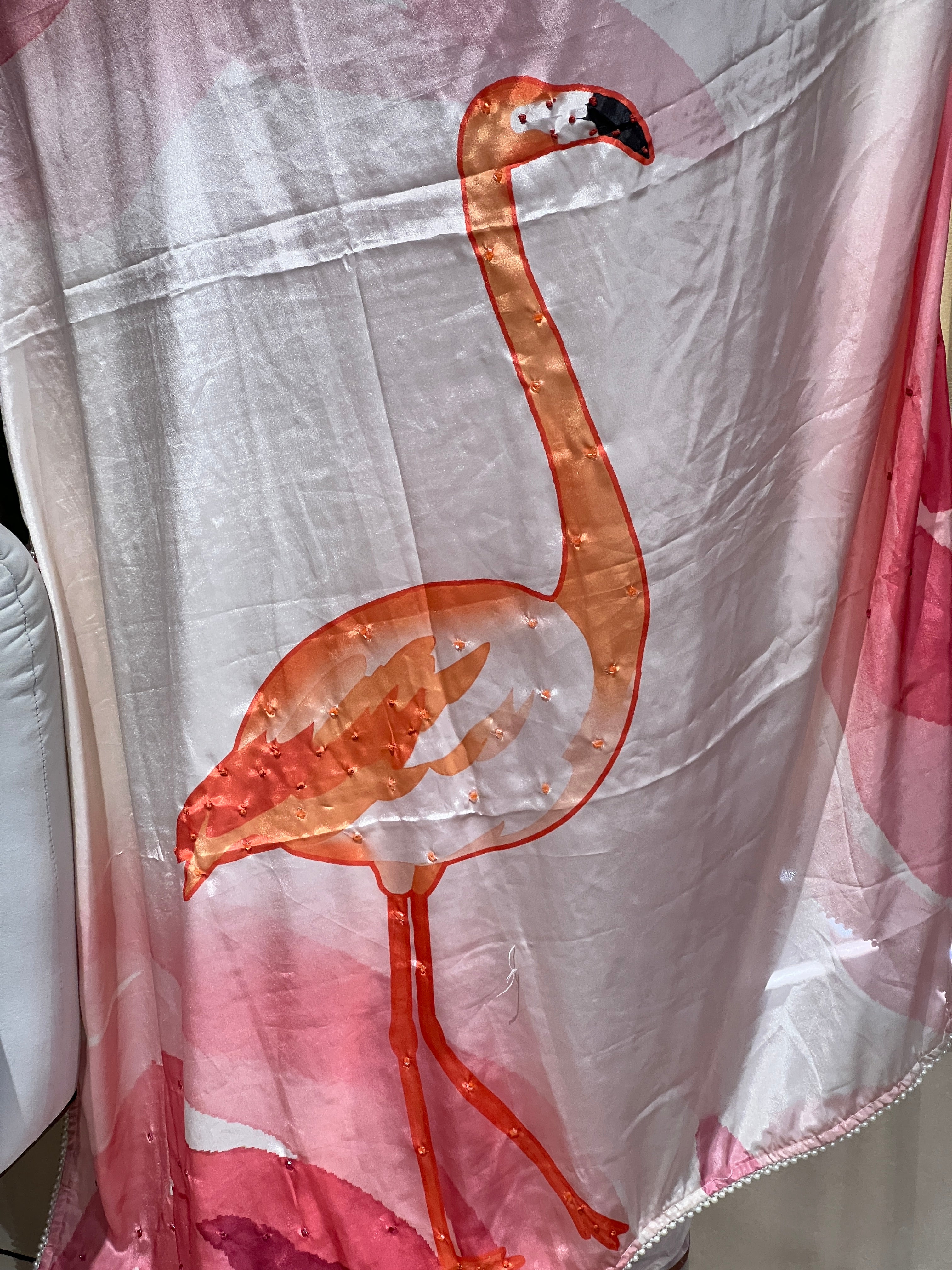 Flamingo Print Detailed Crepe Silk Saree | HT447