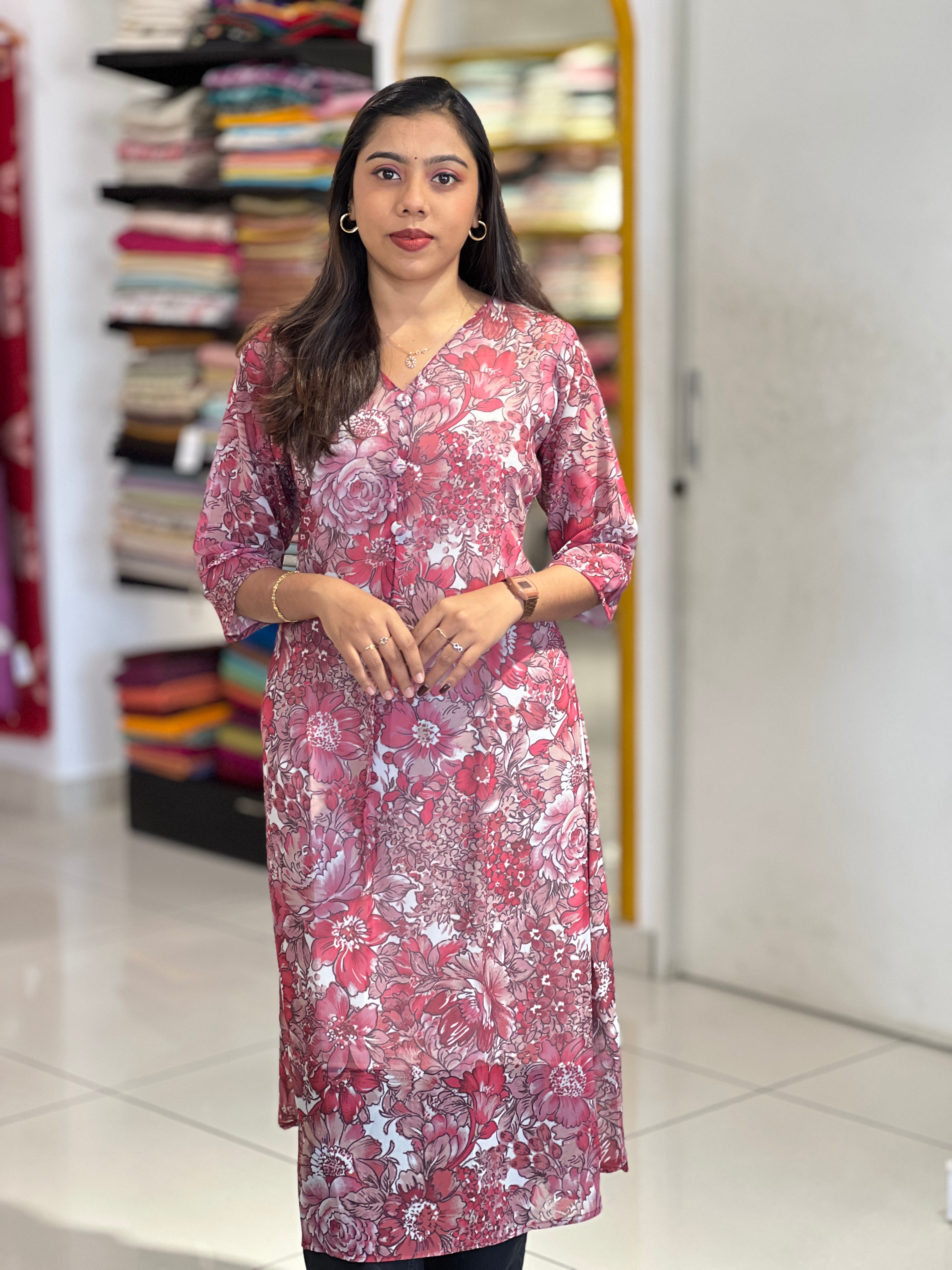 Floral Printed Georgette Kurta | RMLA322