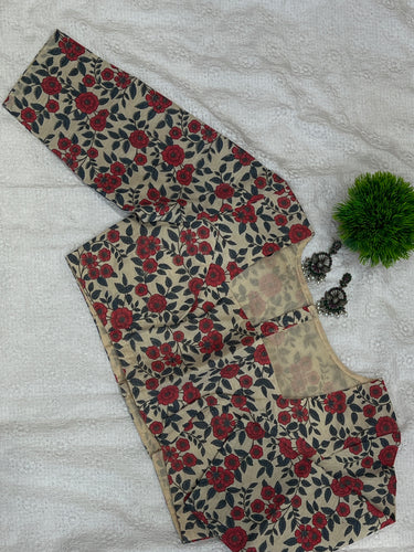 Floral Printed Chanderi Stitched Blouse | DNB106