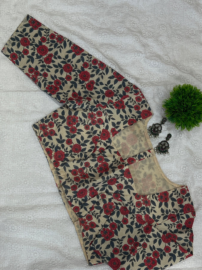 Floral Printed Chanderi Stitched Blouse | DNB106