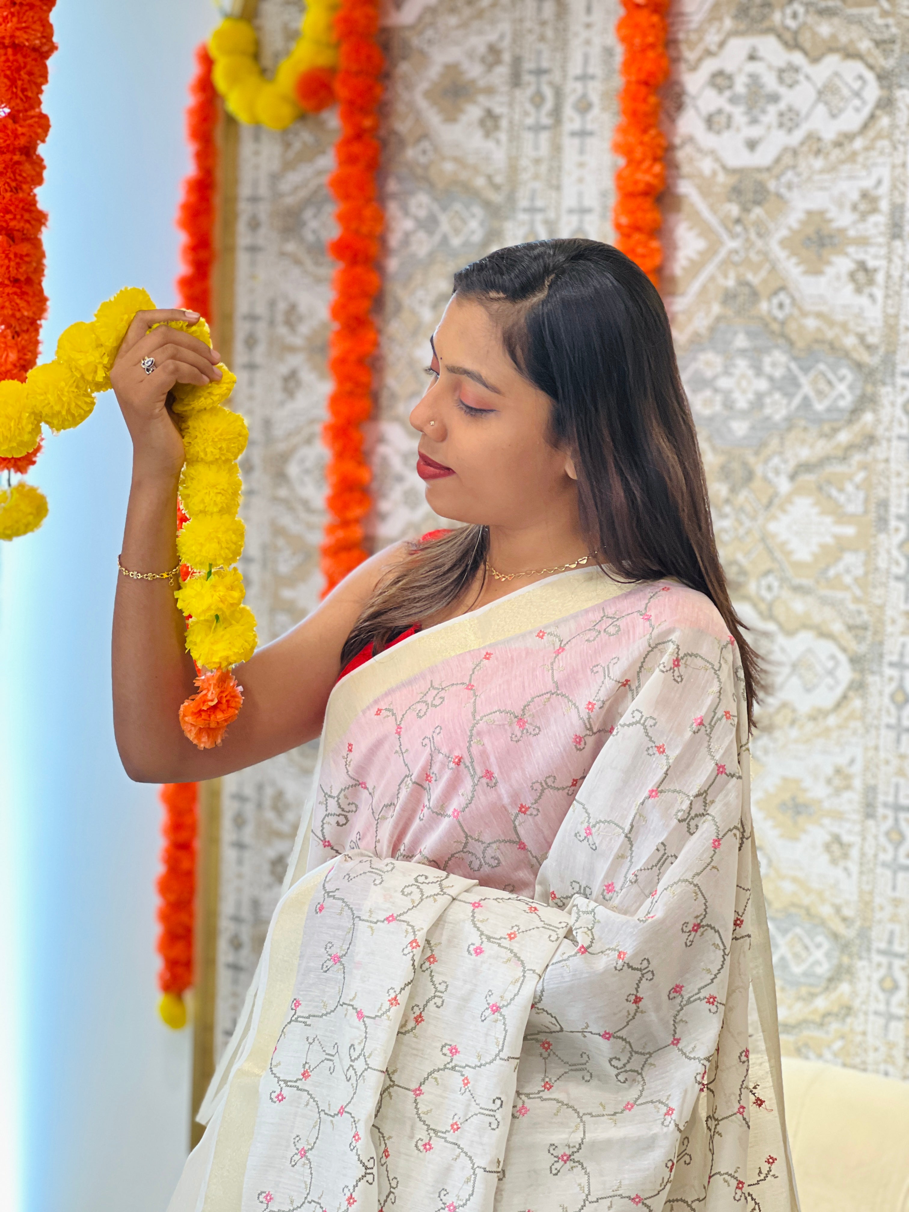 Cross Stitch jaal Embroidered Silk Chanderi Saree | MR514