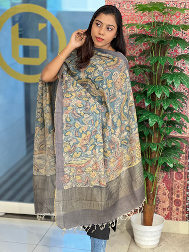 Pen Kalamkari Detailed Jute Weaved Dupatta | HE247
