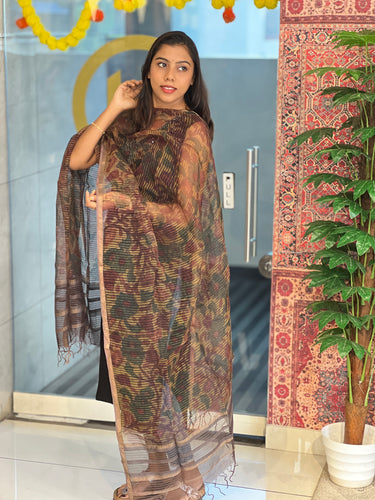 Pen Kalamkari Print Detailed Organza Dupatta | HE244