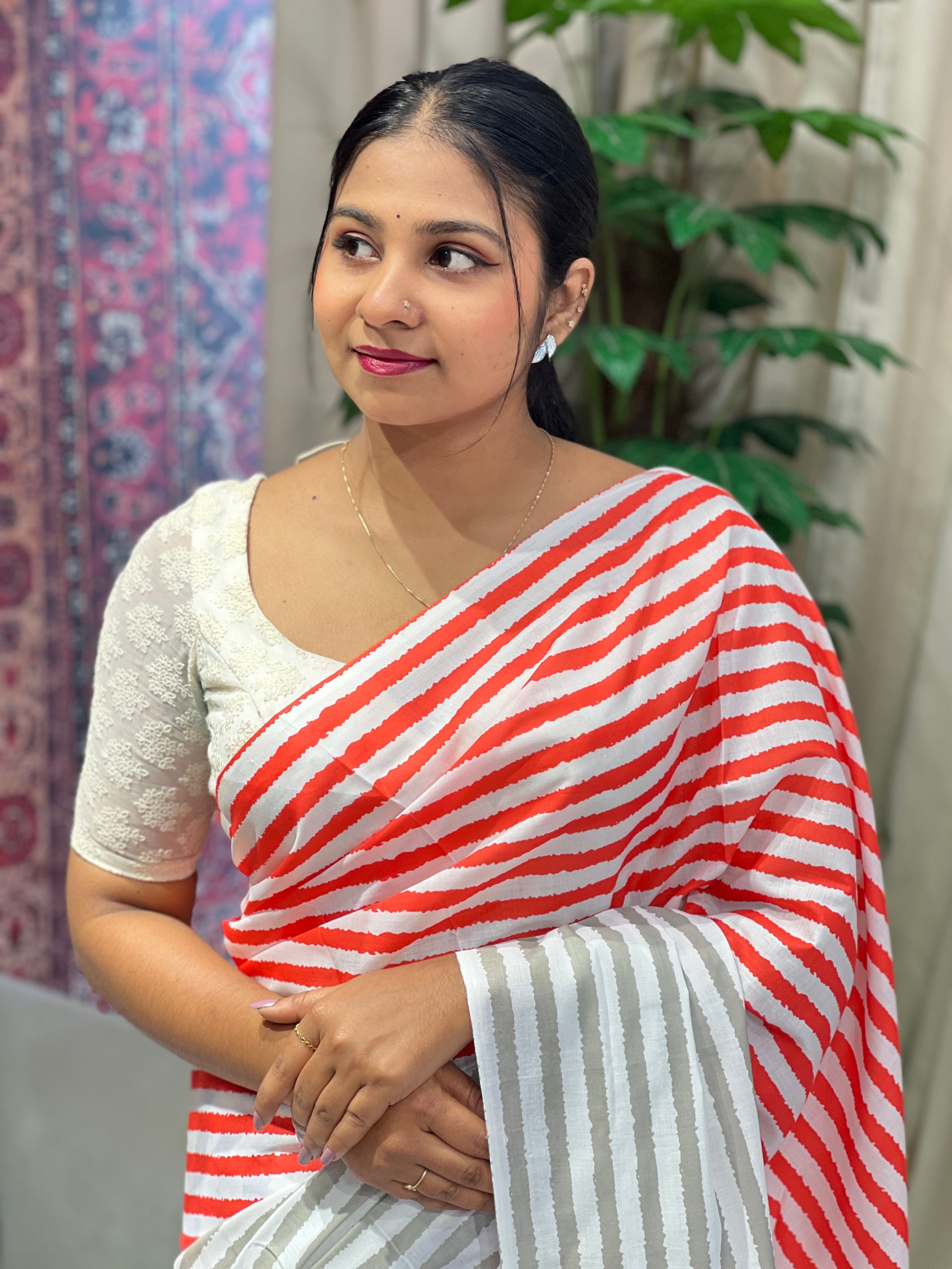 Multi Colour Stripes Pattern Cotton Saree | HT291