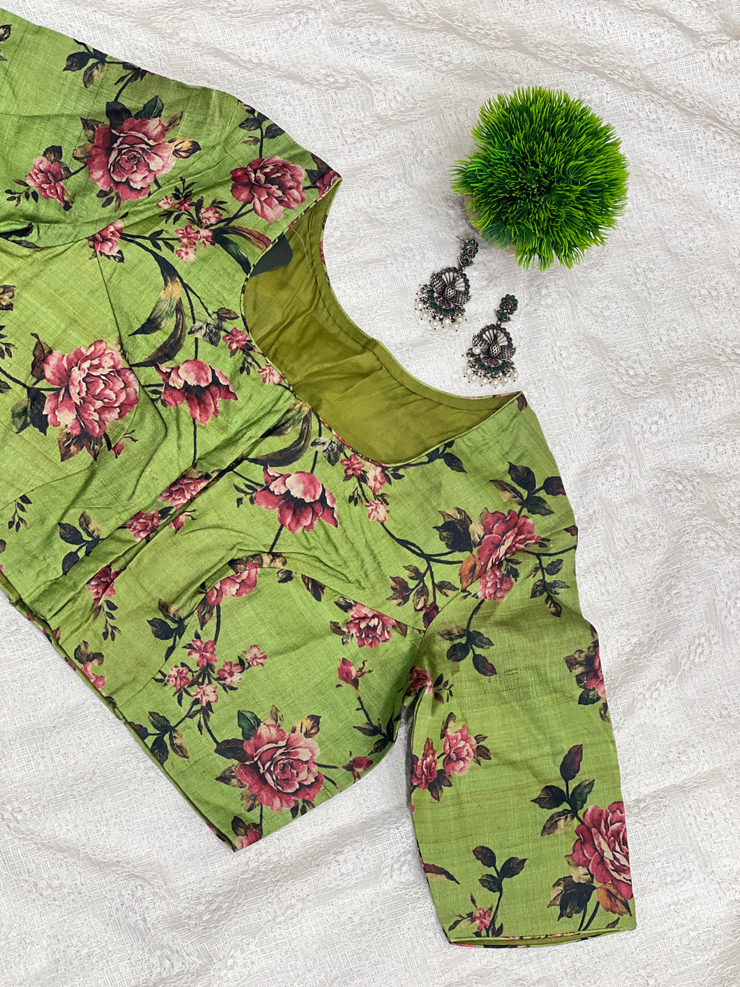 Floral Digital Printed Tussar Finish Stitched Blouse | DNB113