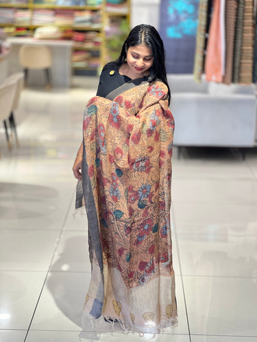 Pen Kalamkari Detailed Jute Weaved Dupatta | HE248
